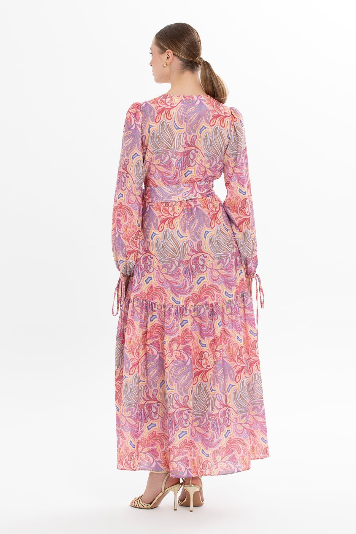 Long Sleeved Patterned Long Dress
