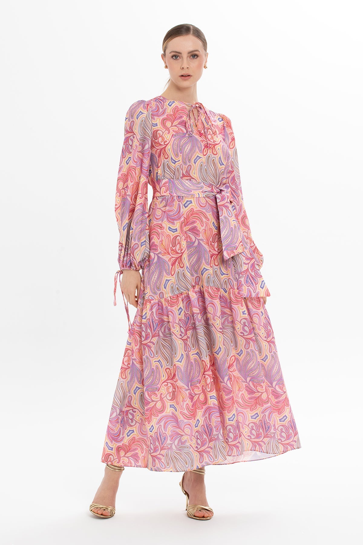 Long Sleeved Patterned Long Dress