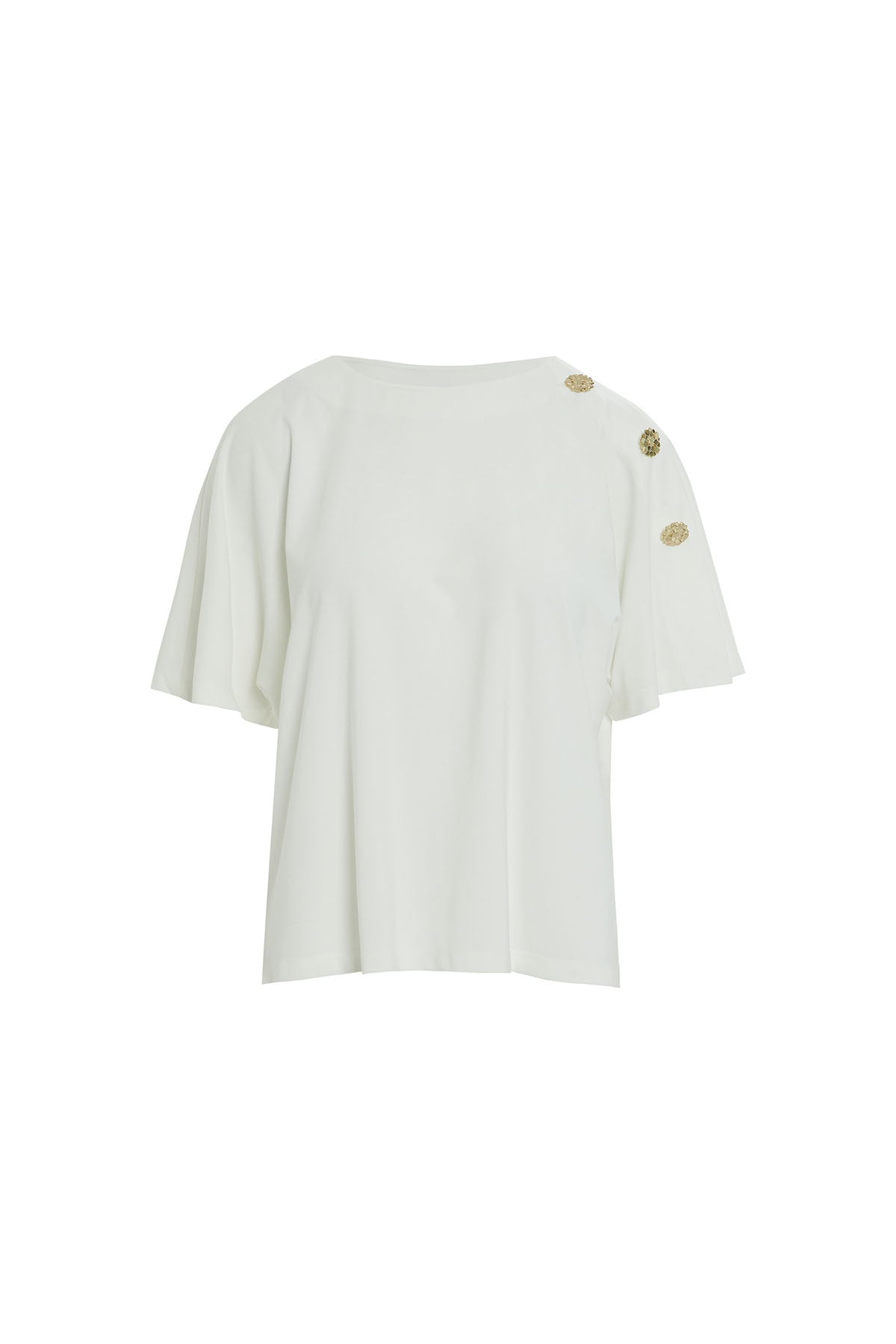 Ecru T-Shirt with Shoulder-Accessory Detail