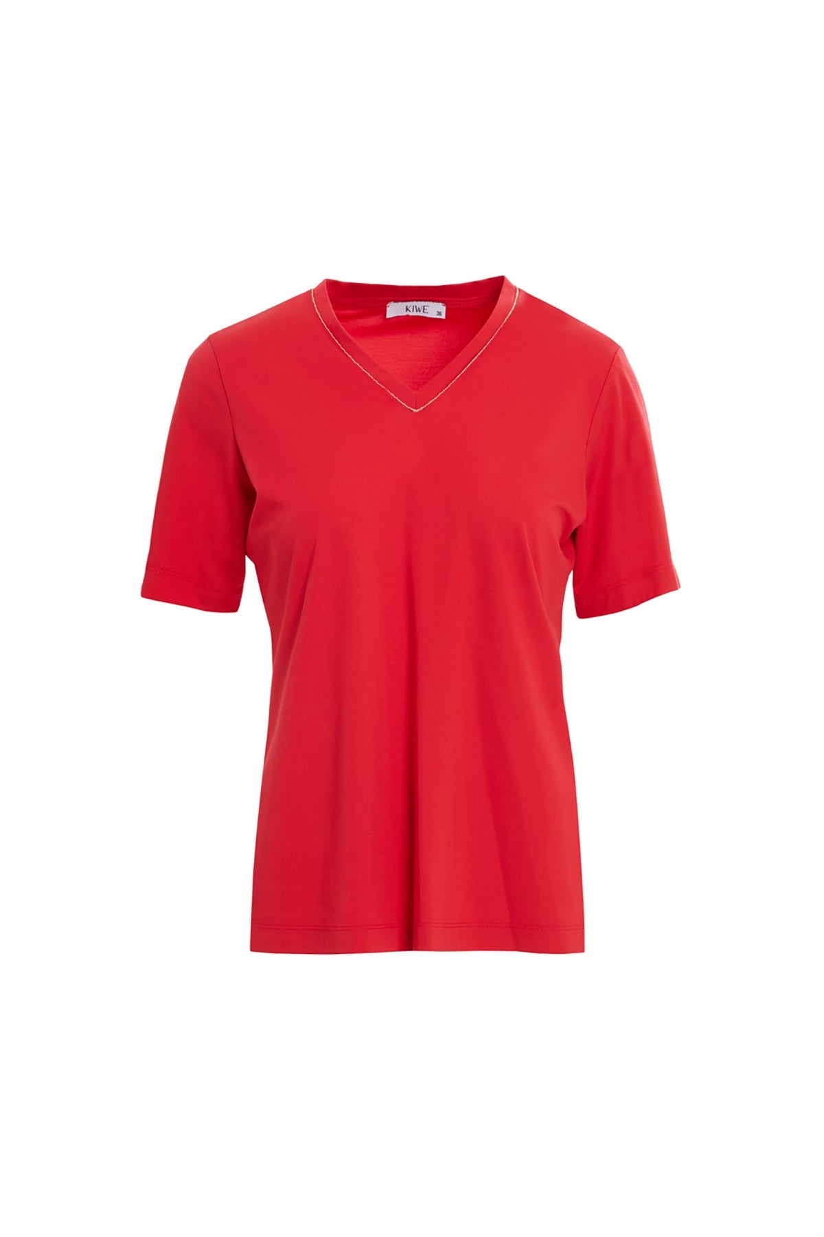 Red T-Shirt with V-Neck Detail