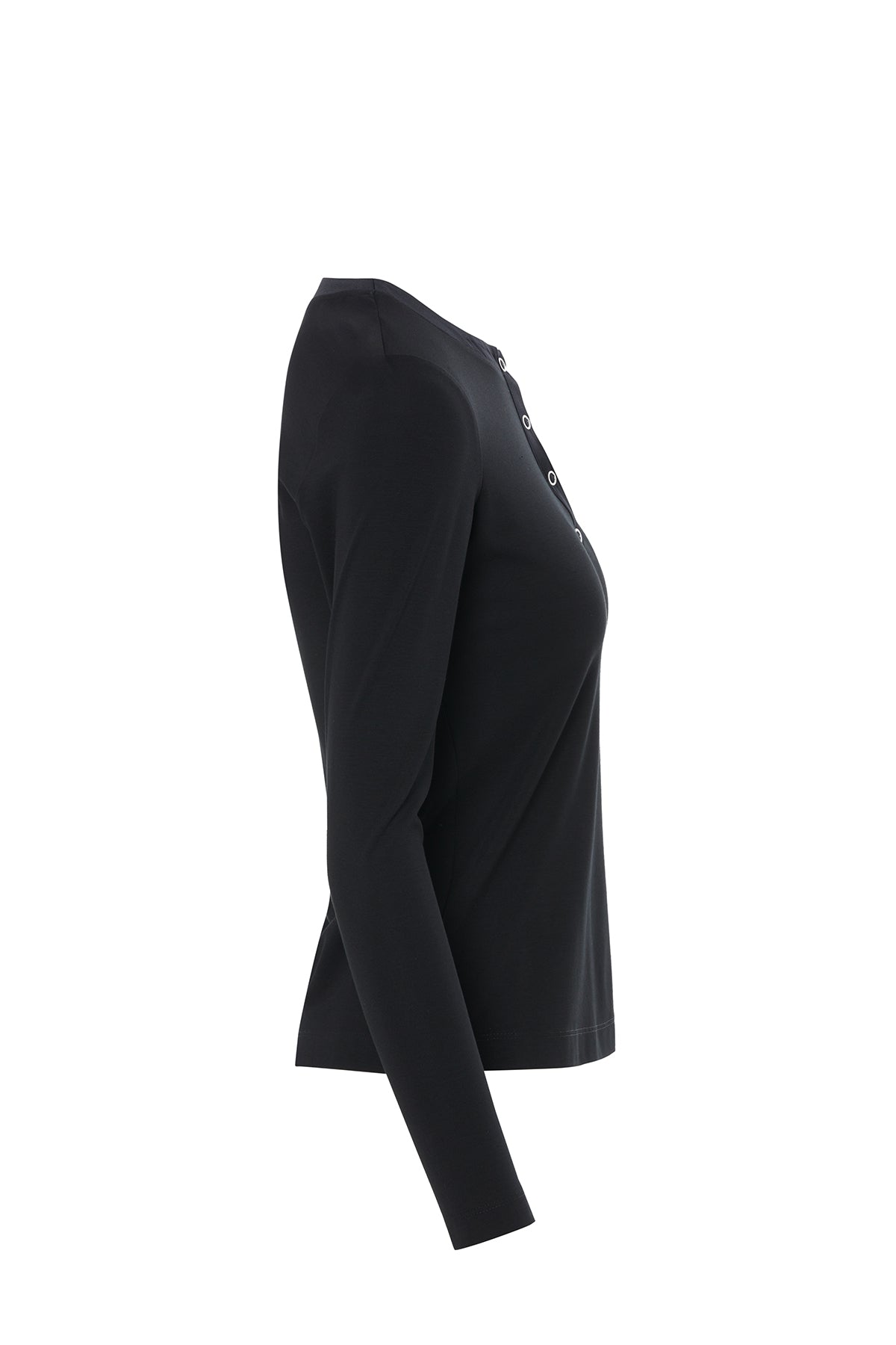 Black Front Snap-Button T-Shirt