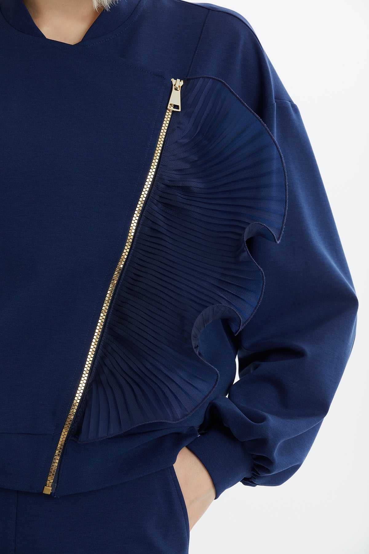 Zip-Closure Elastic Waist Sweatshirt Set