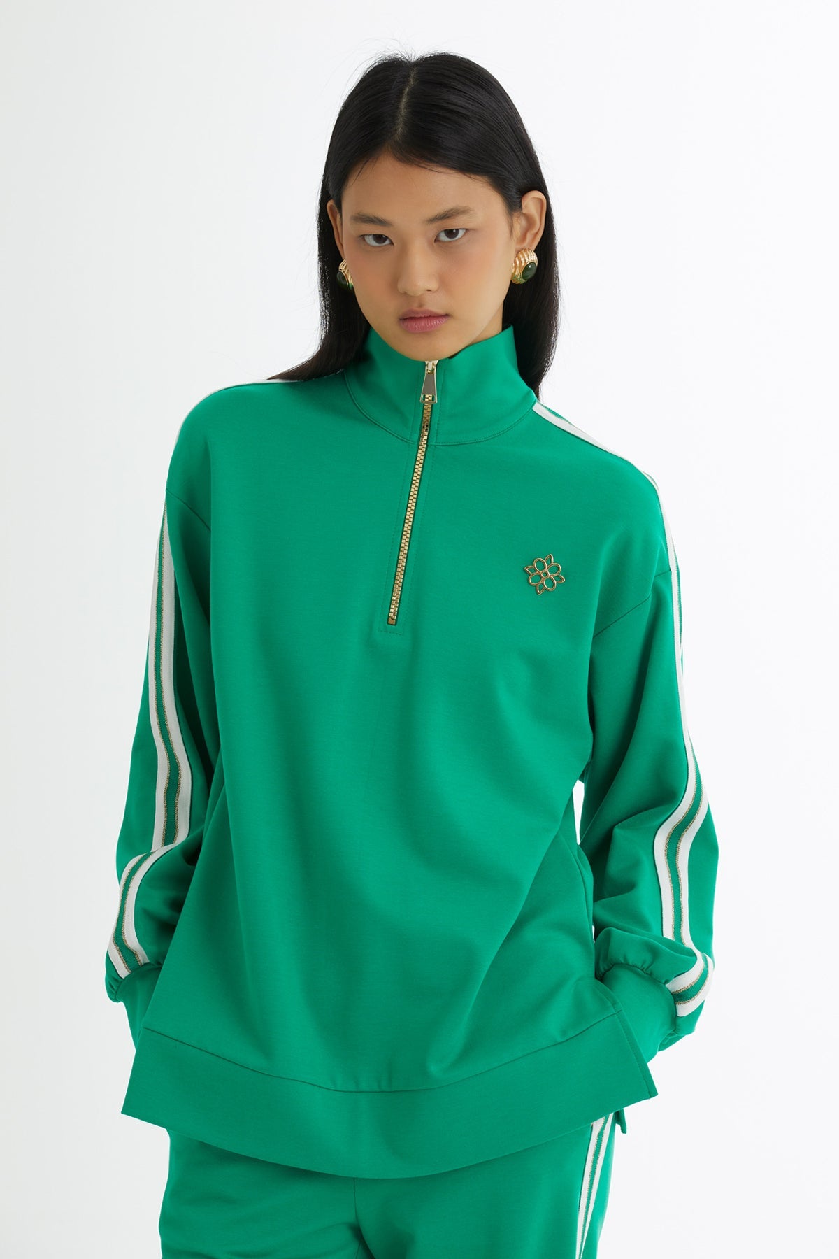 Knit-Detail Top and Pants Sweatshirt Set