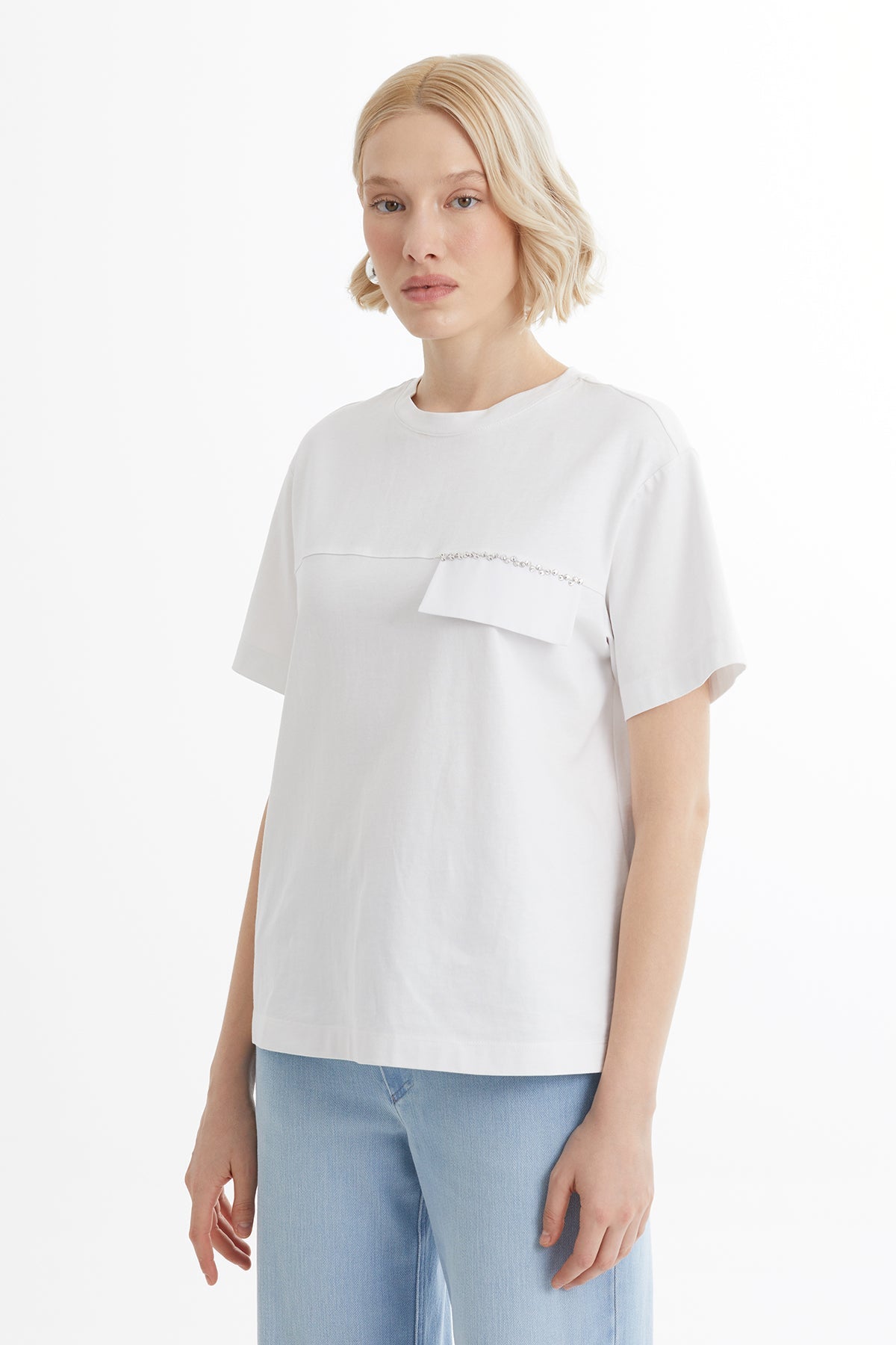 T-Shirt with Beaded Pocket Flap Detail