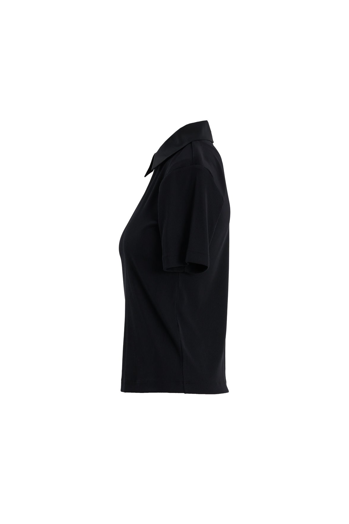 Black Zip-Front Short Sleeve Blouse