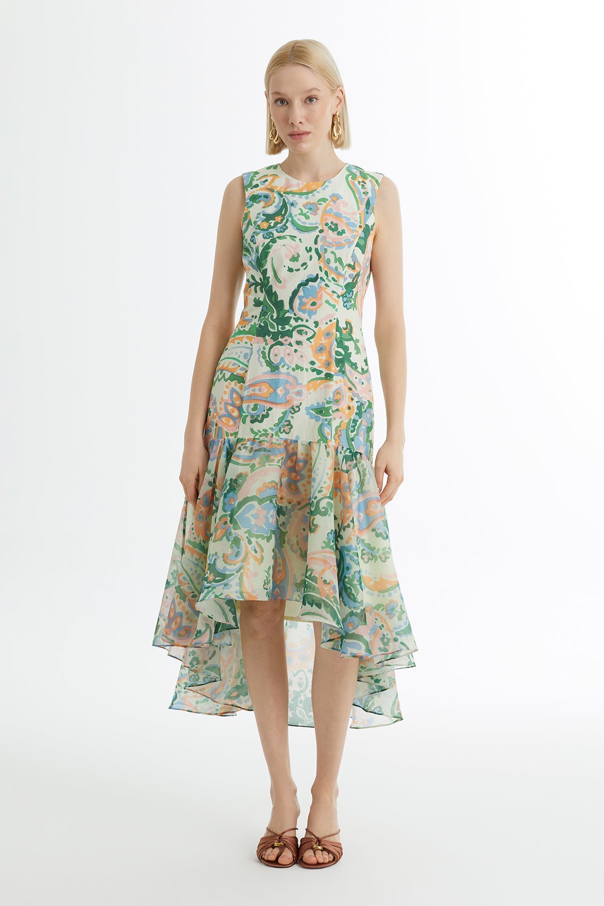Sleeveless Gathered Patterned Dress