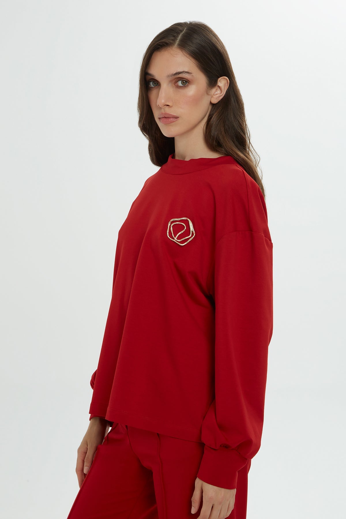 Red Brooch-Detail Tracksuit