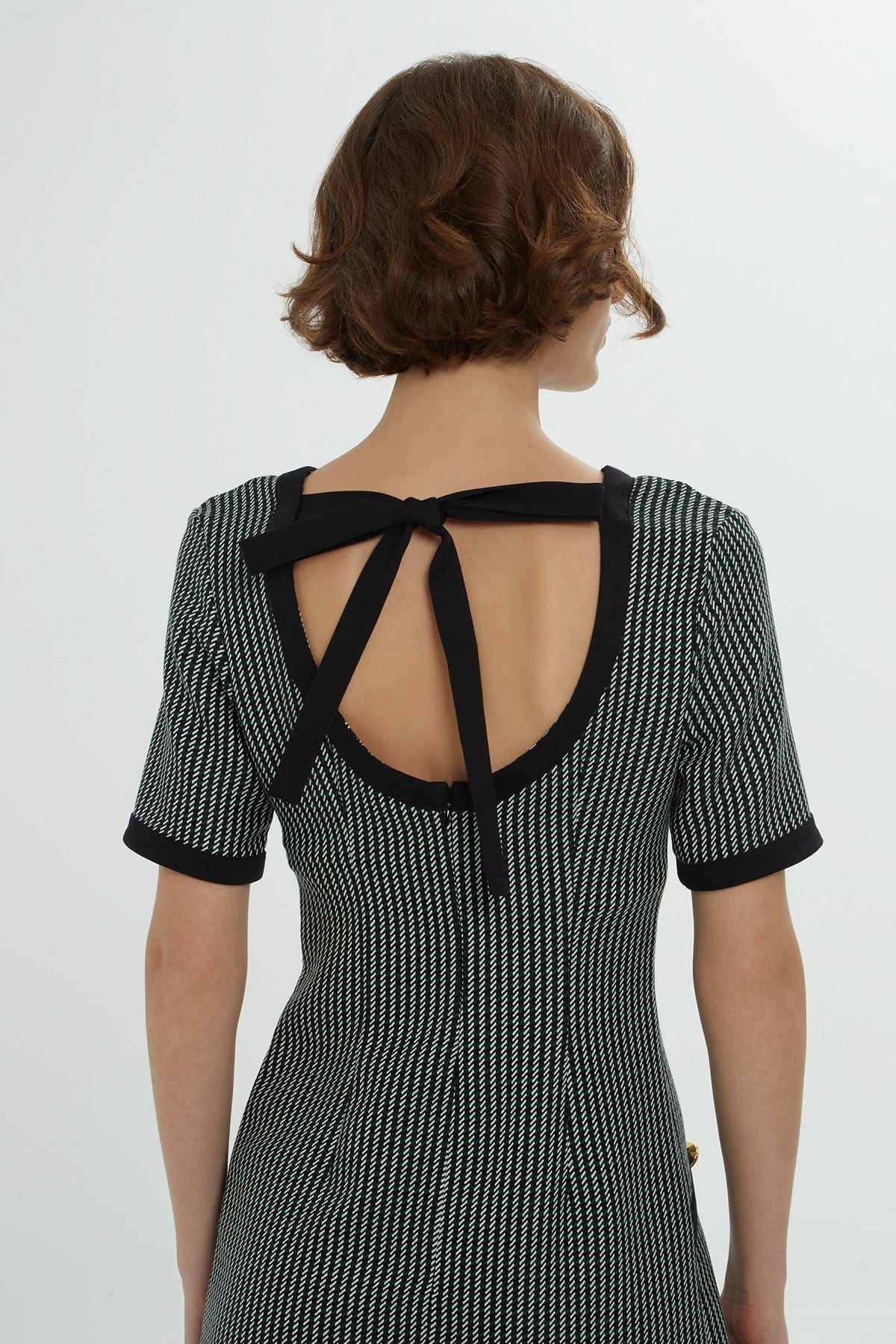 Short-Sleeve Striped Knee-Length  Dress
