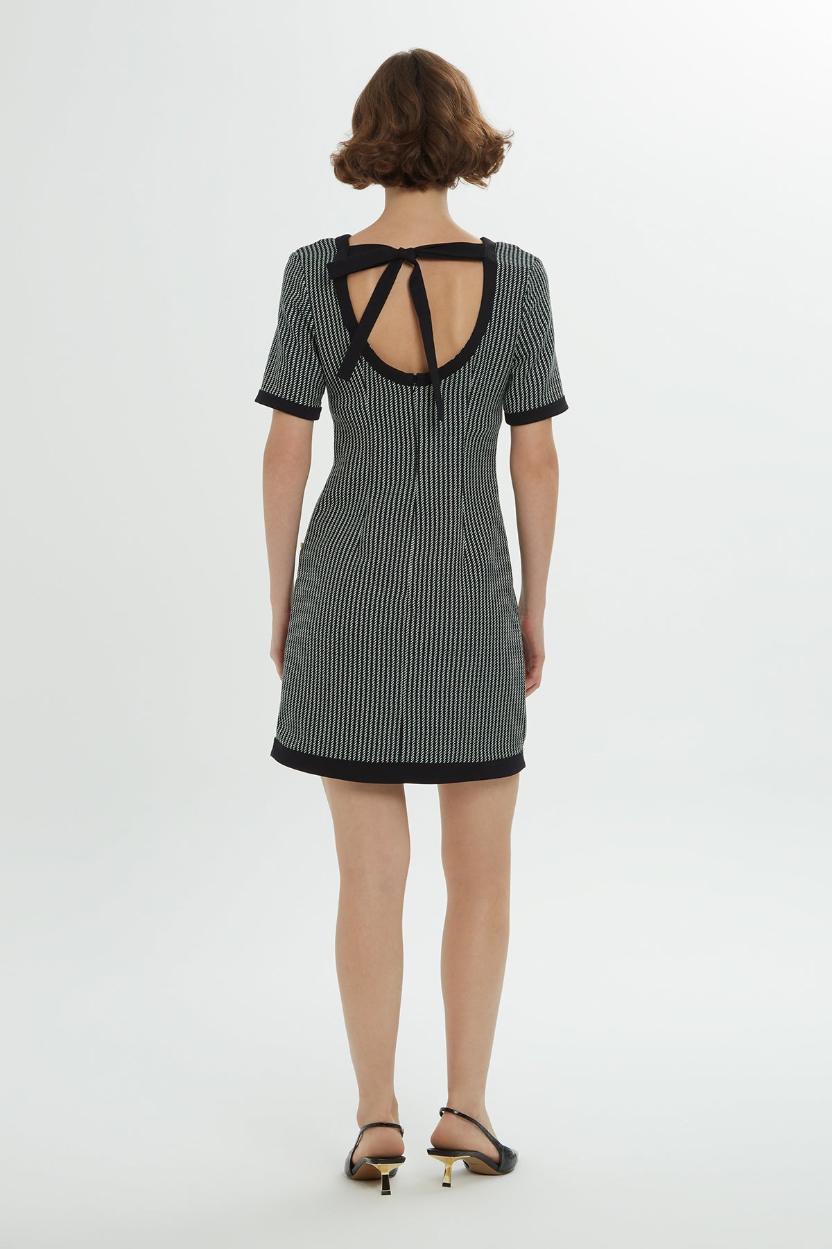 Short-Sleeve Striped Knee-Length  Dress