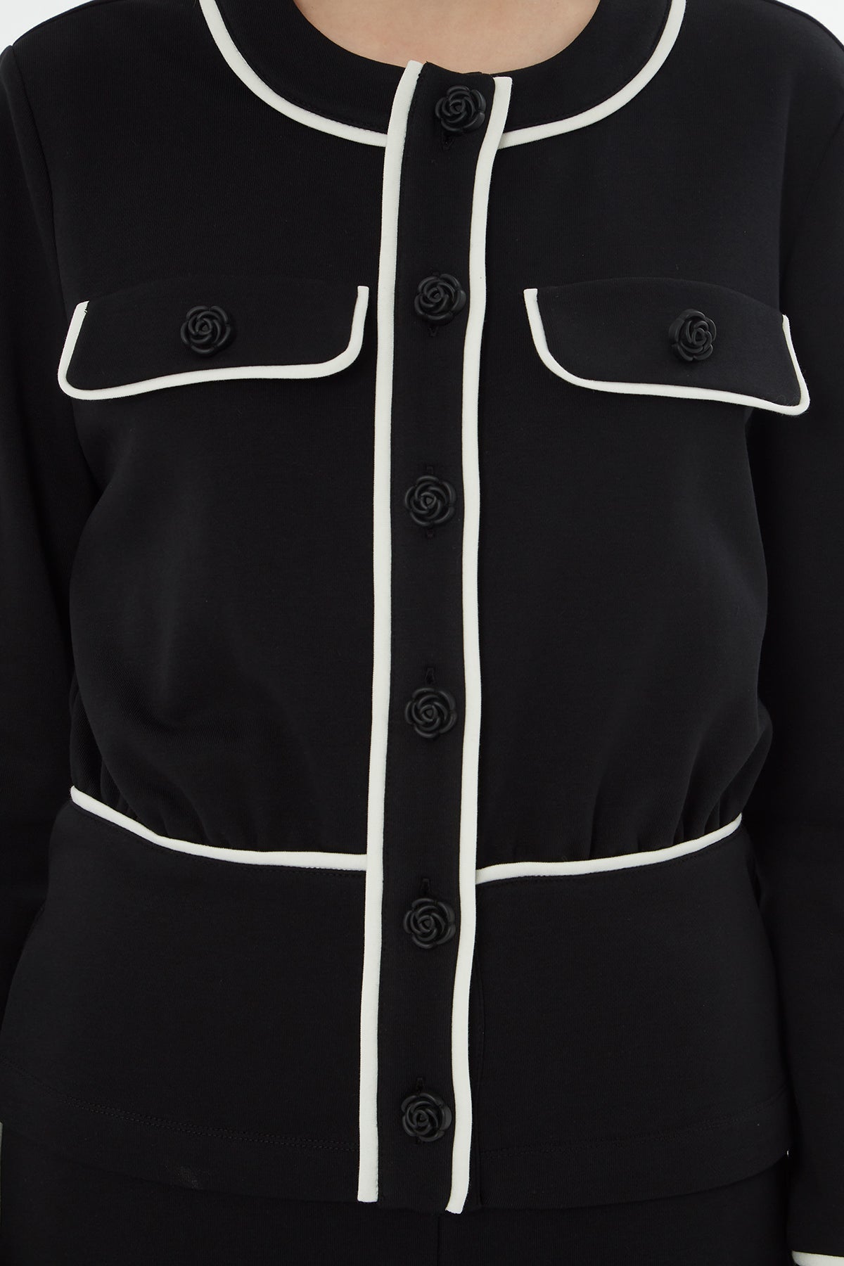 Black Button-Down Cardigan Detail Set