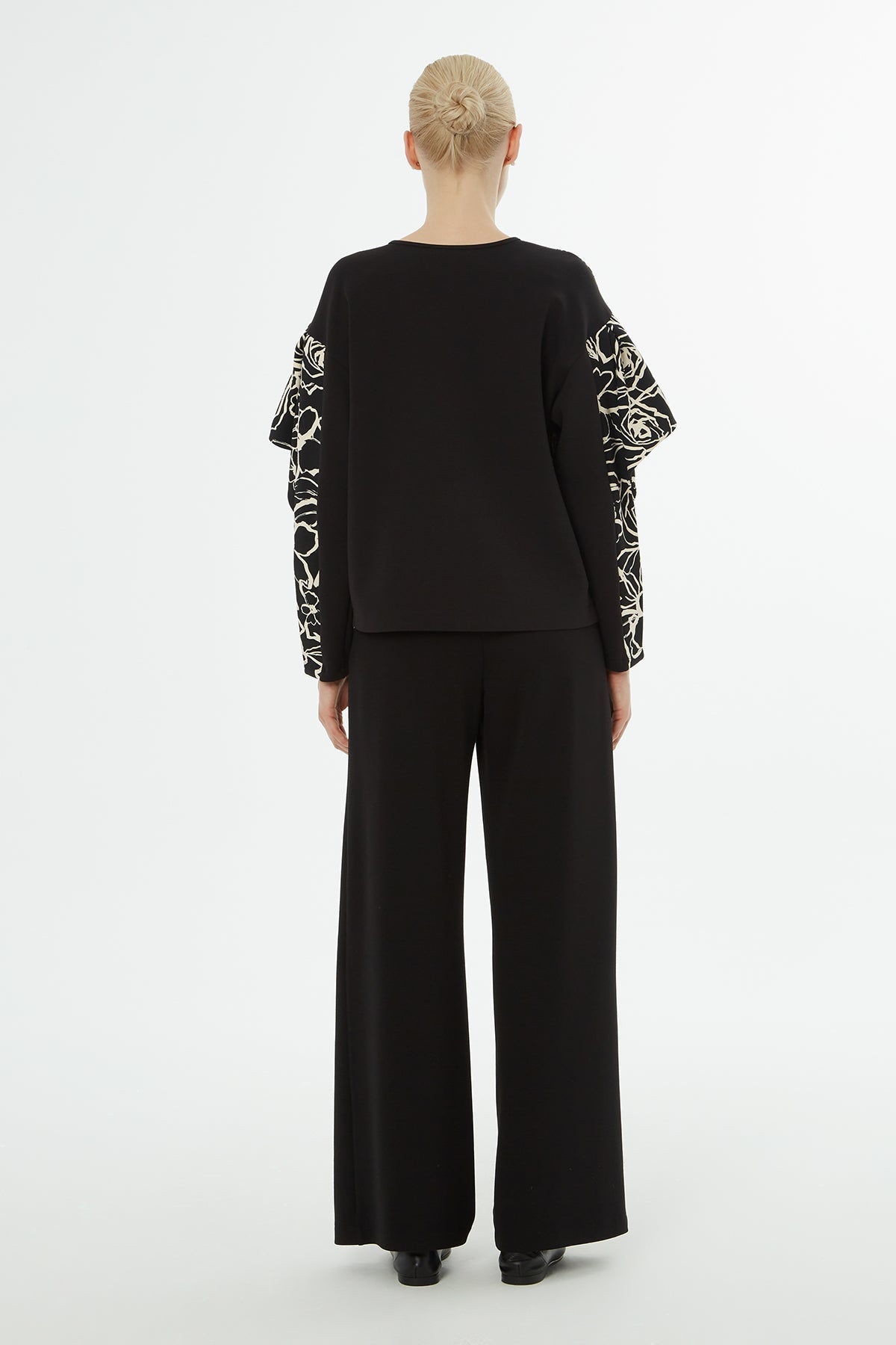 Black Patterned Blouse Detail Set