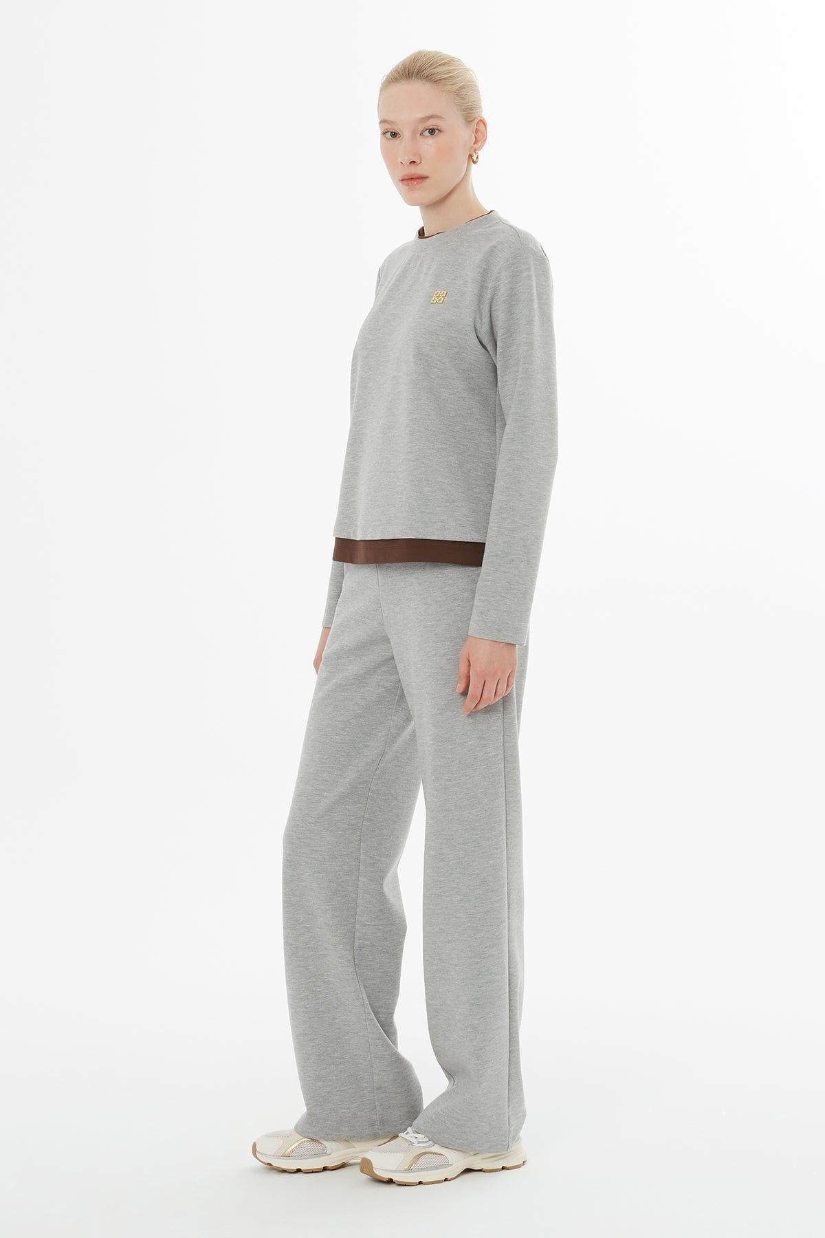 Grey Tracksuit Set with Trimmed Hem