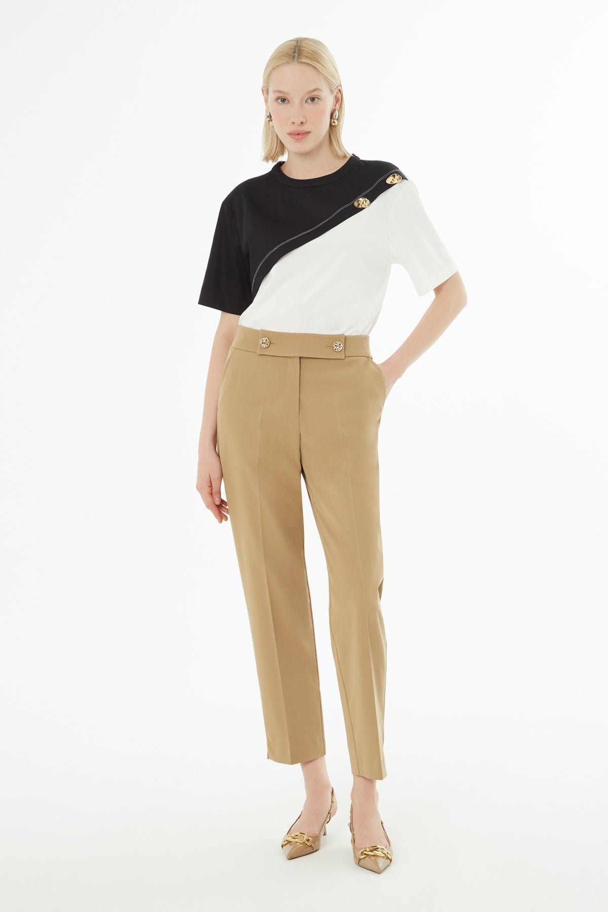 Brown Trousers with Contrast Stitching