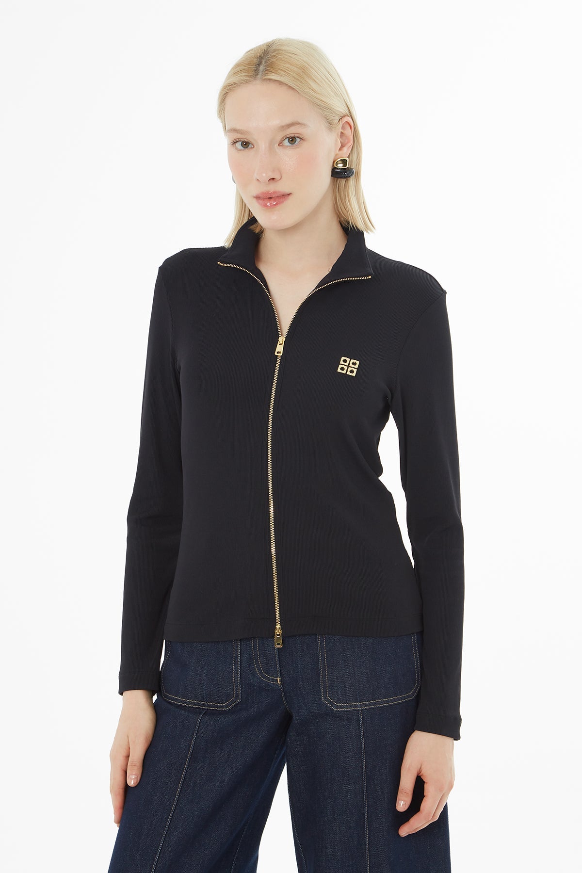 Black Blouse with Sewn Accessory Details