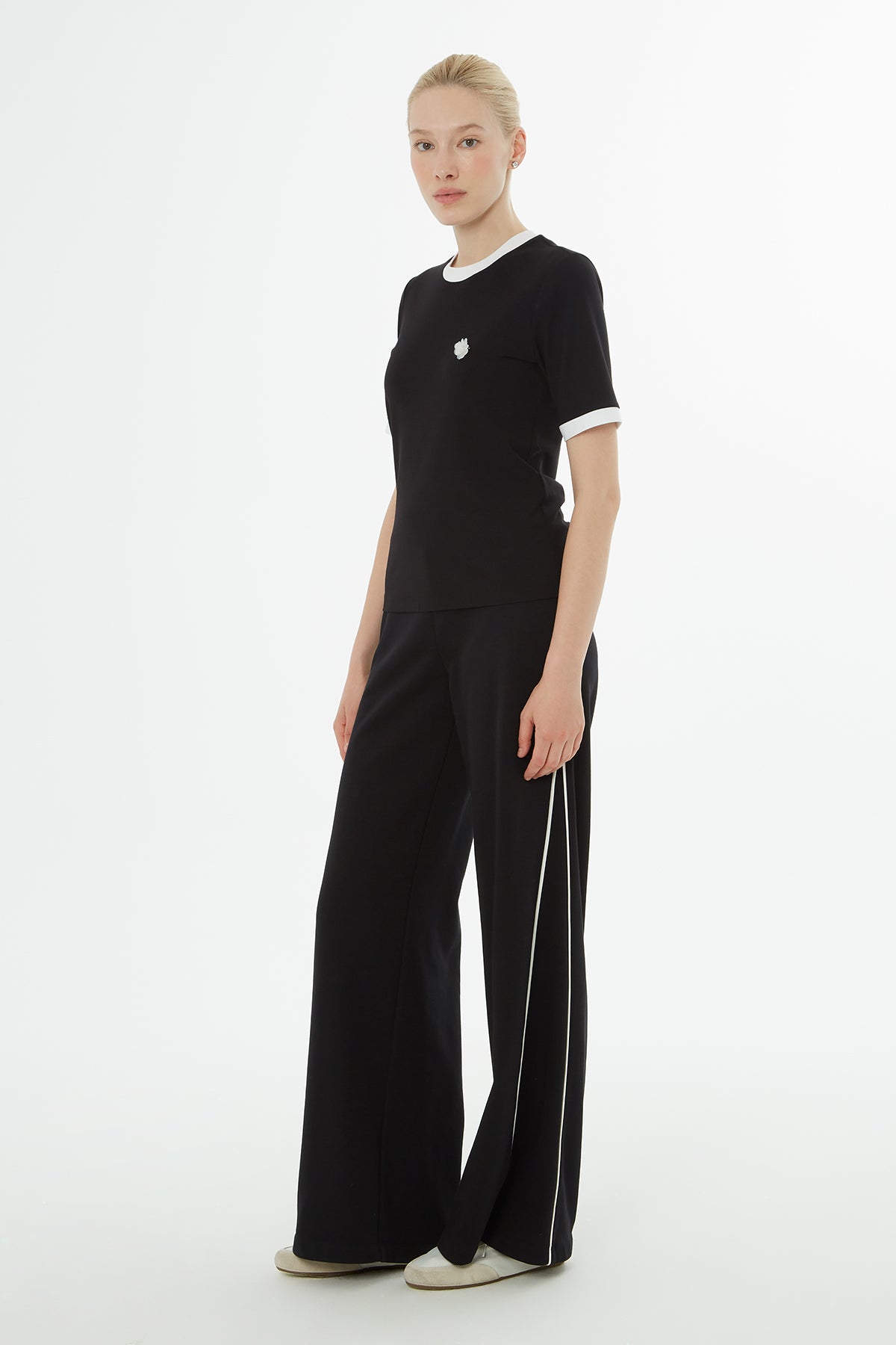 Black T-Shirt with Brooch Collar