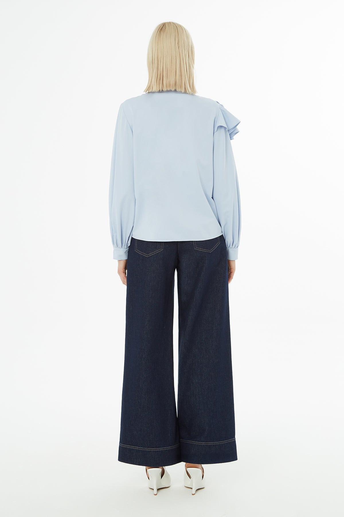 Blue Ruffled-Shoulder Shirt