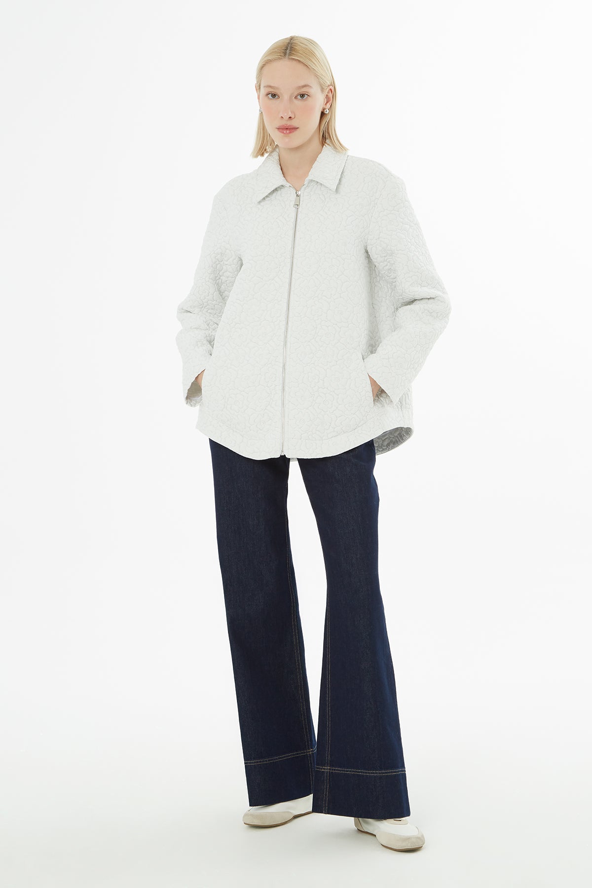 Ecru Jacket with Floral Brooch