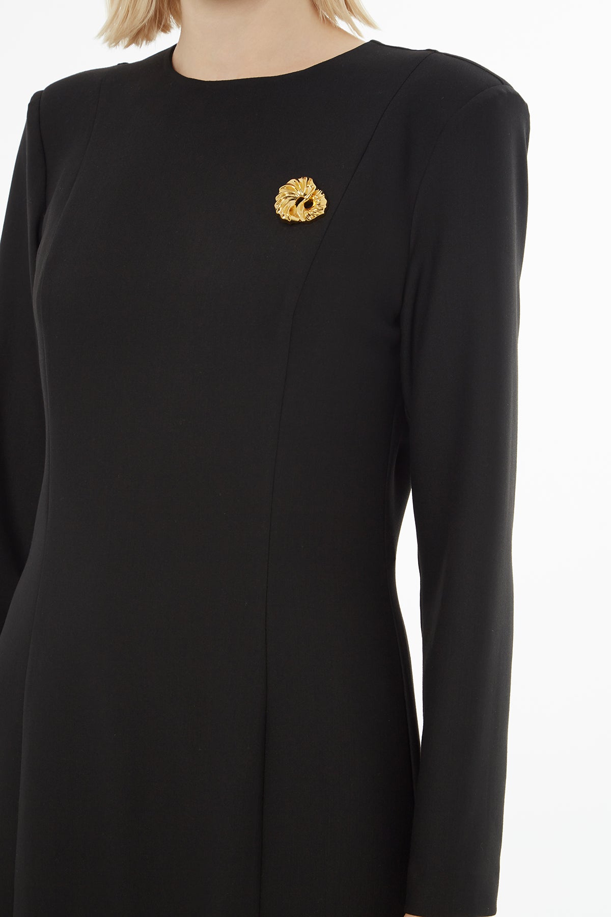 Maxi Dress with Brooch and Pleated Details