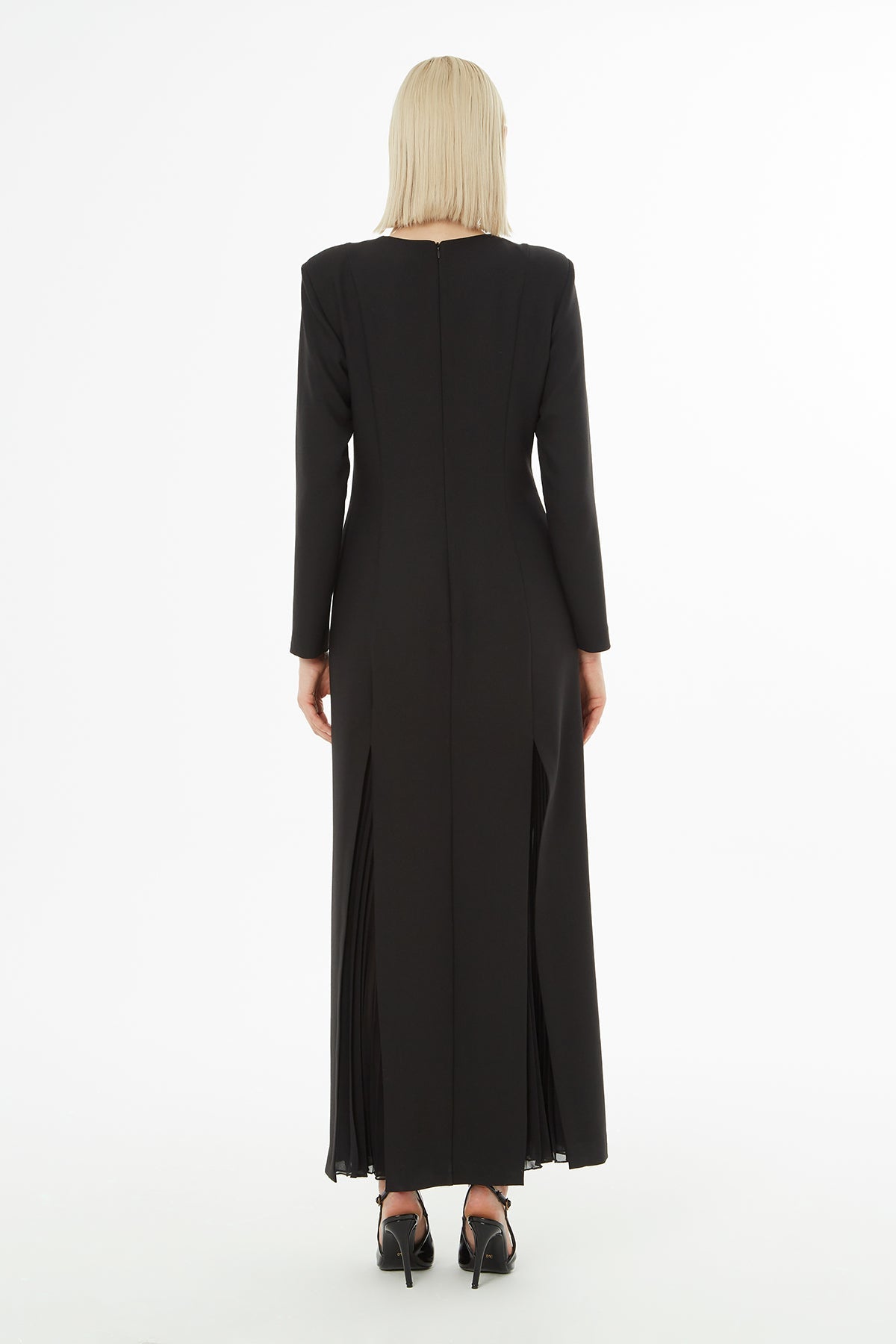 Maxi Dress with Brooch and Pleated Details