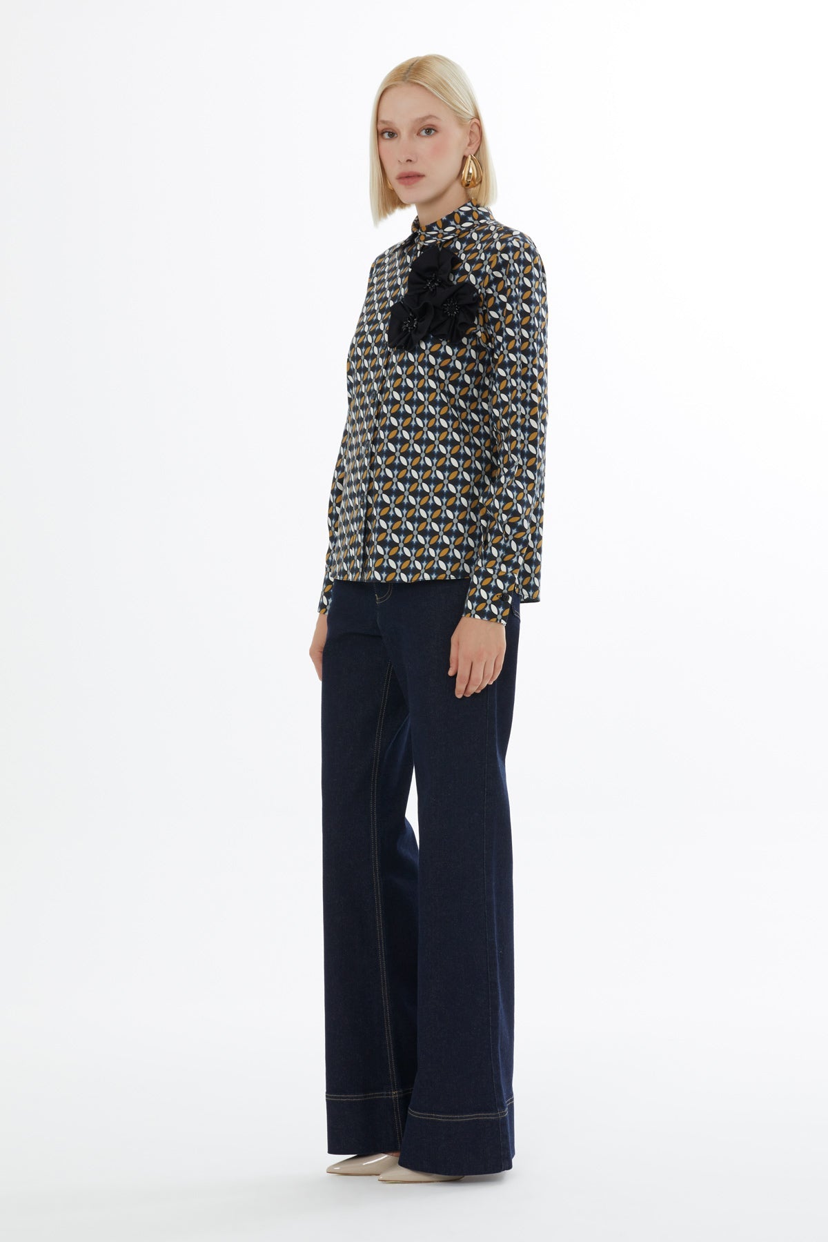 Brown Shirt with Patterned Floral Details