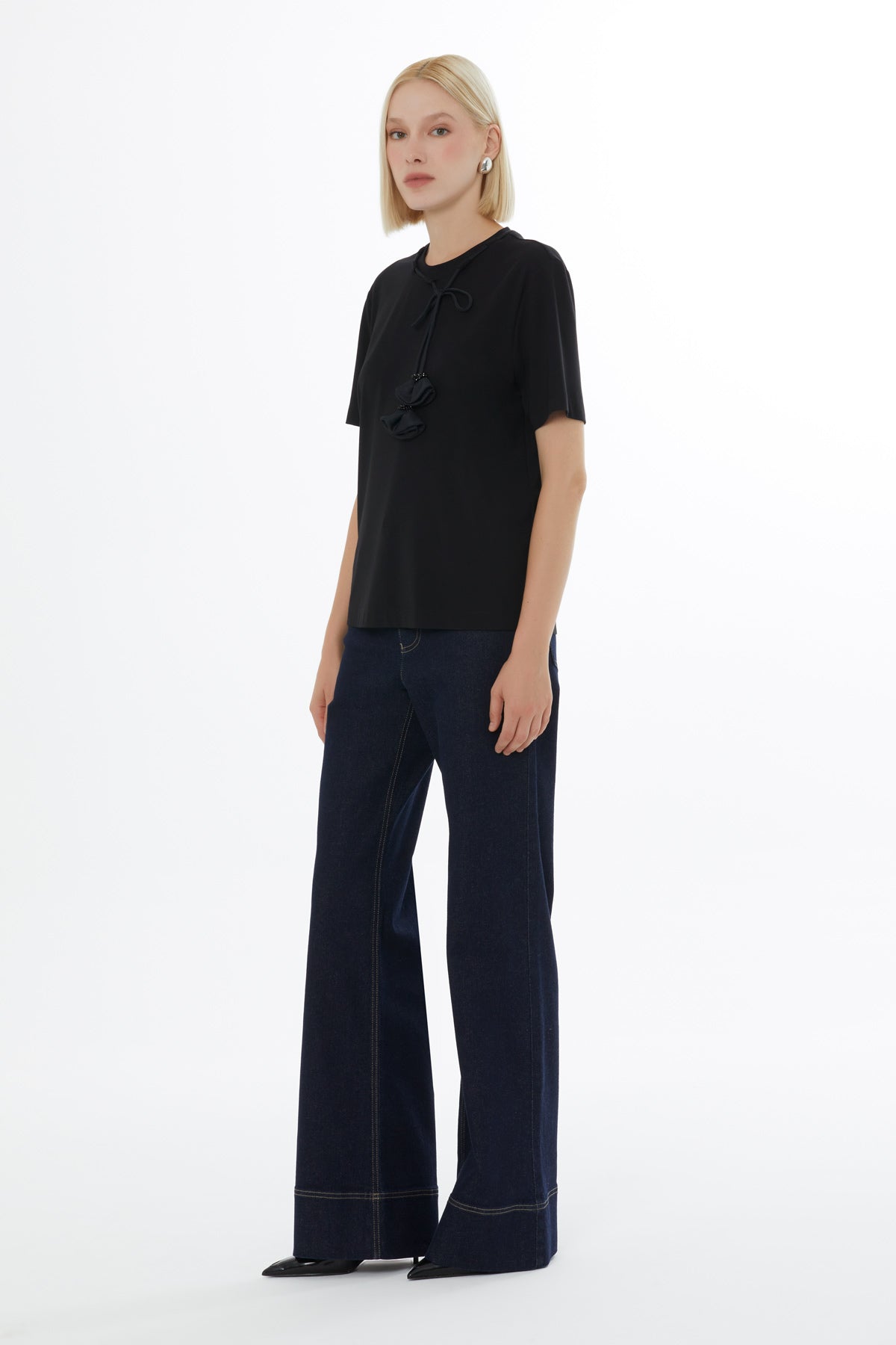 Black Minimalist T-Shirt with Accessory Details