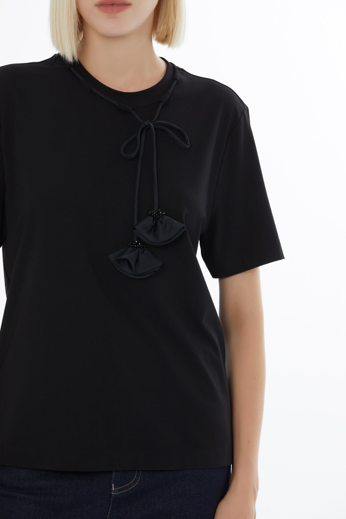 Black Minimalist T-Shirt with Accessory Details