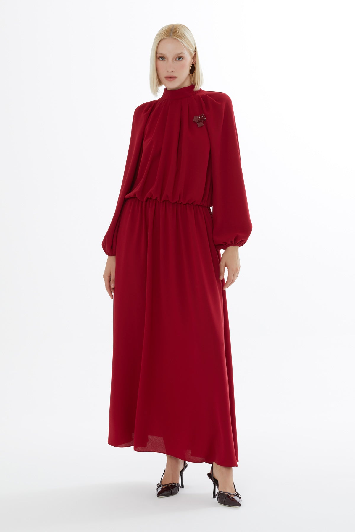 Red Long Dress with Elasticated Waist