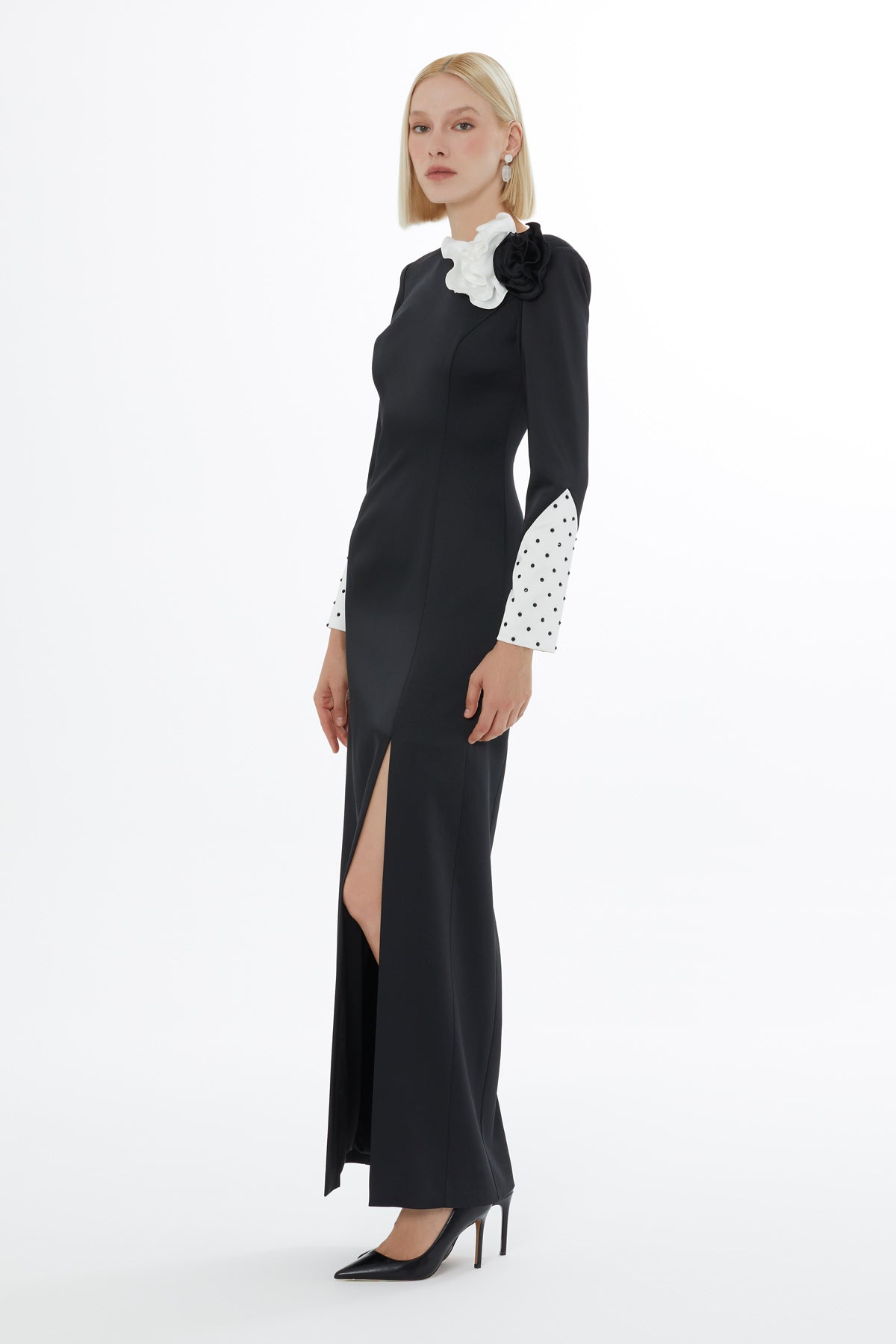 Black Maxi Dress with Rose Detail