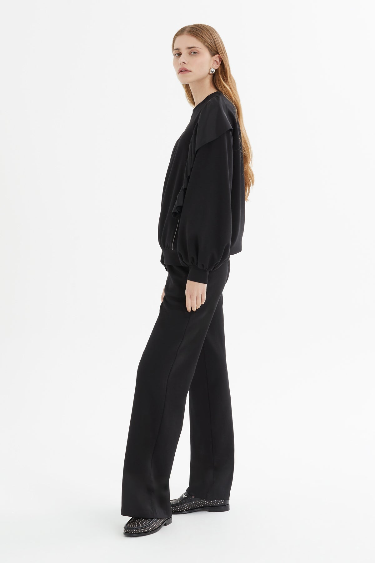 Ruffle Sleeve Detail  Sweatshirt  Pants Set