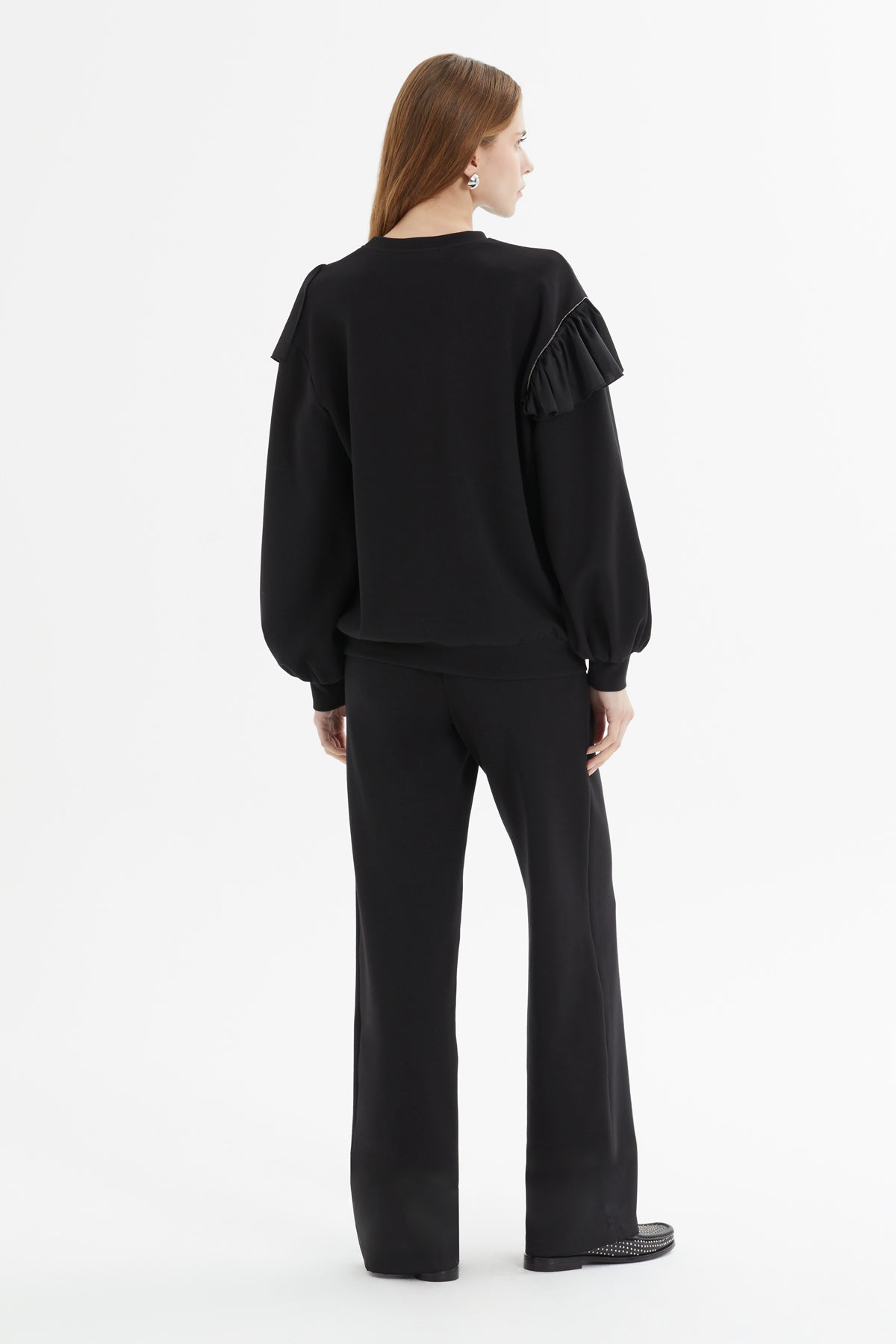 Ruffle Sleeve Detail  Sweatshirt  Pants Set