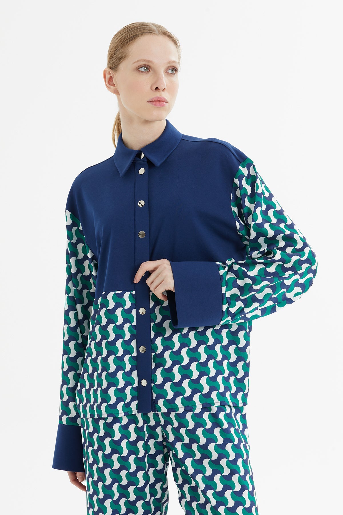 Navy Geometric-Pattern Tracksuit