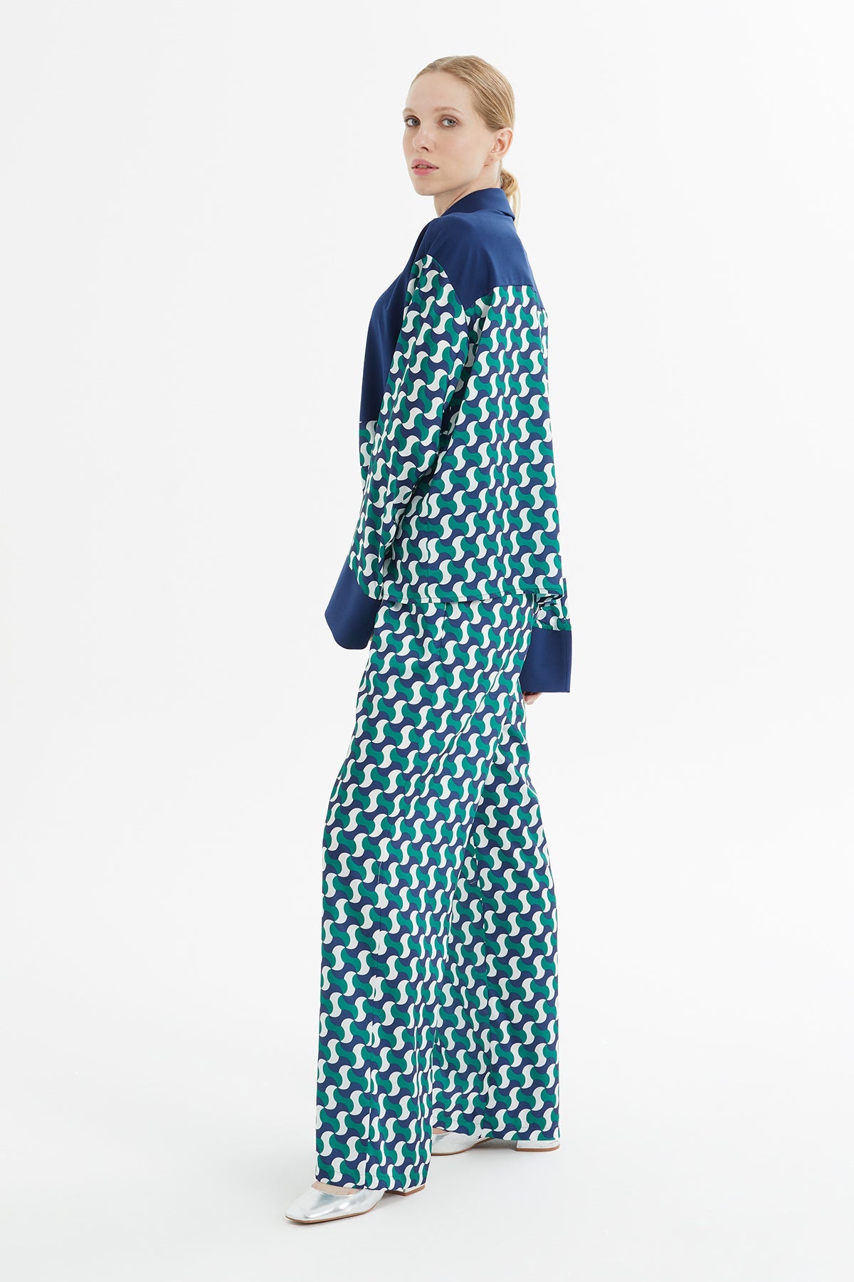 Navy Geometric-Pattern Tracksuit