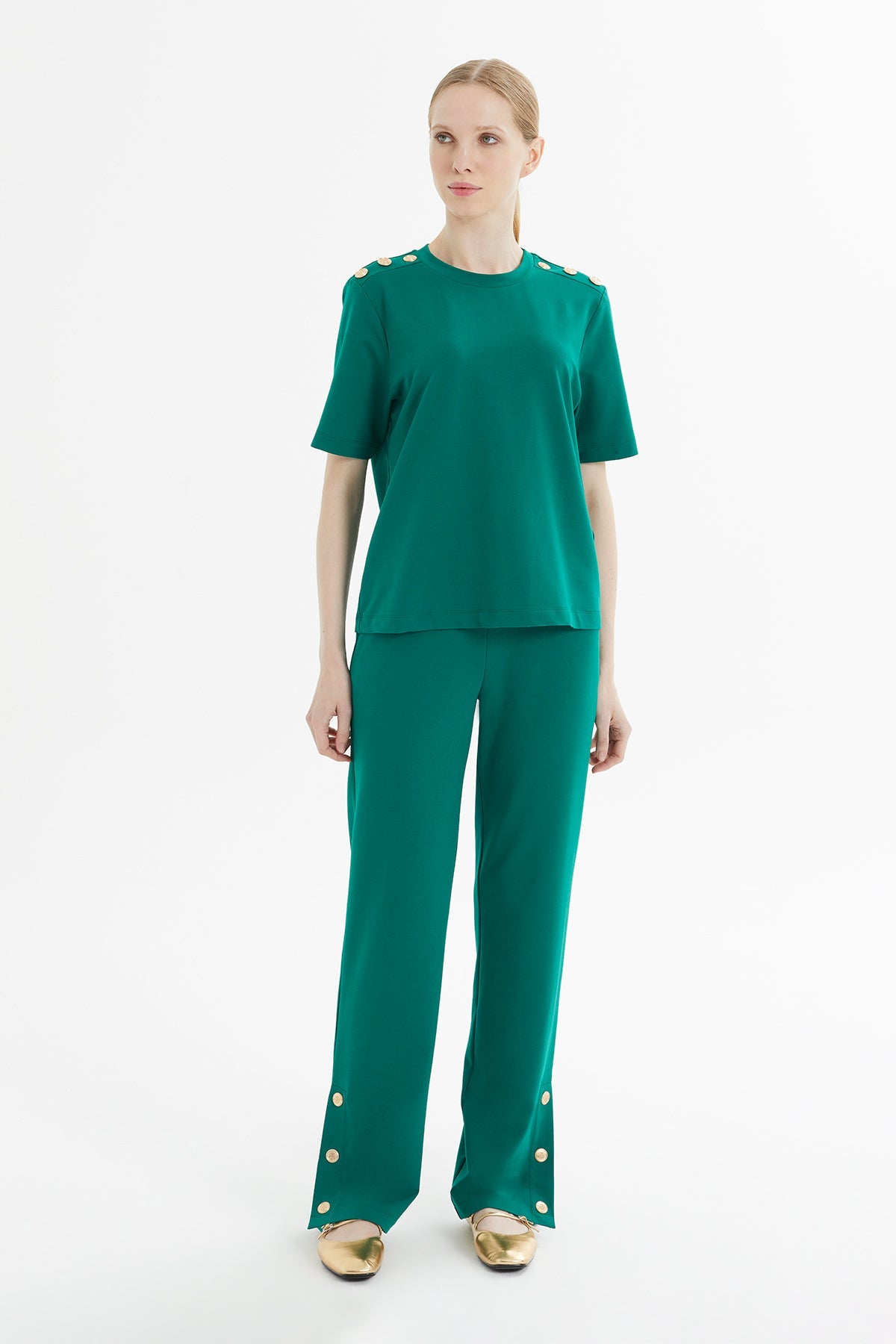 Green Snap-Button Detail Tracksuit
