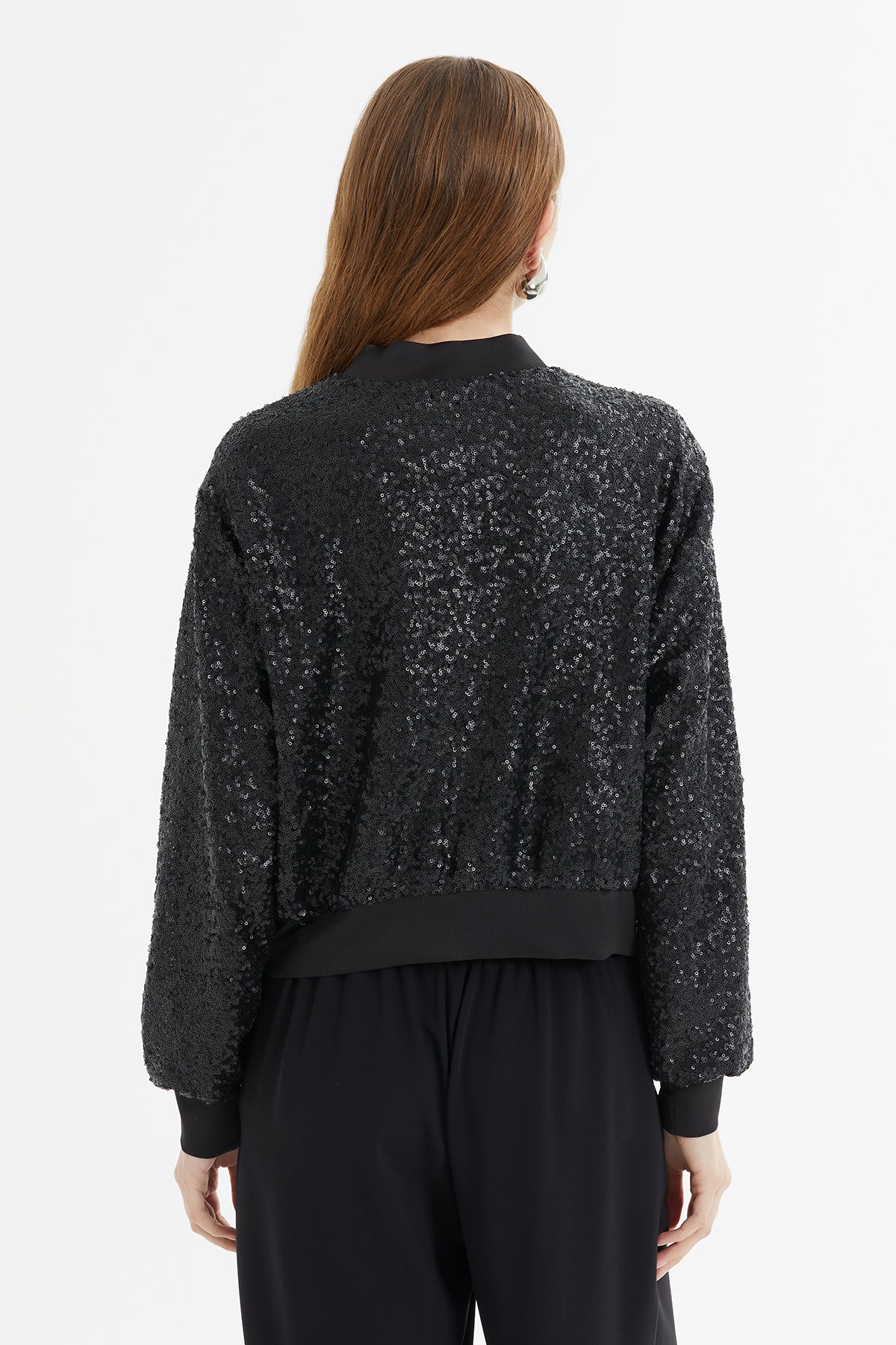 Sequin Zip-Front Bomber Jacket
