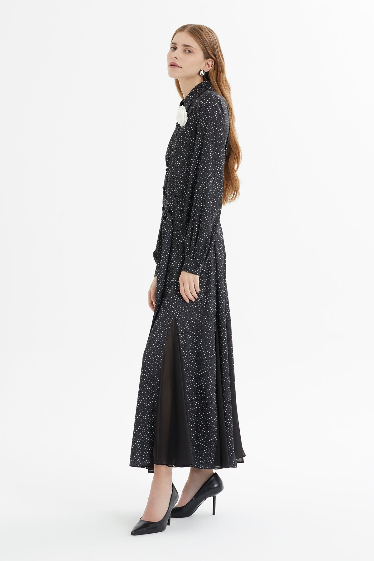 Black Polka-Dot Maxi Dress