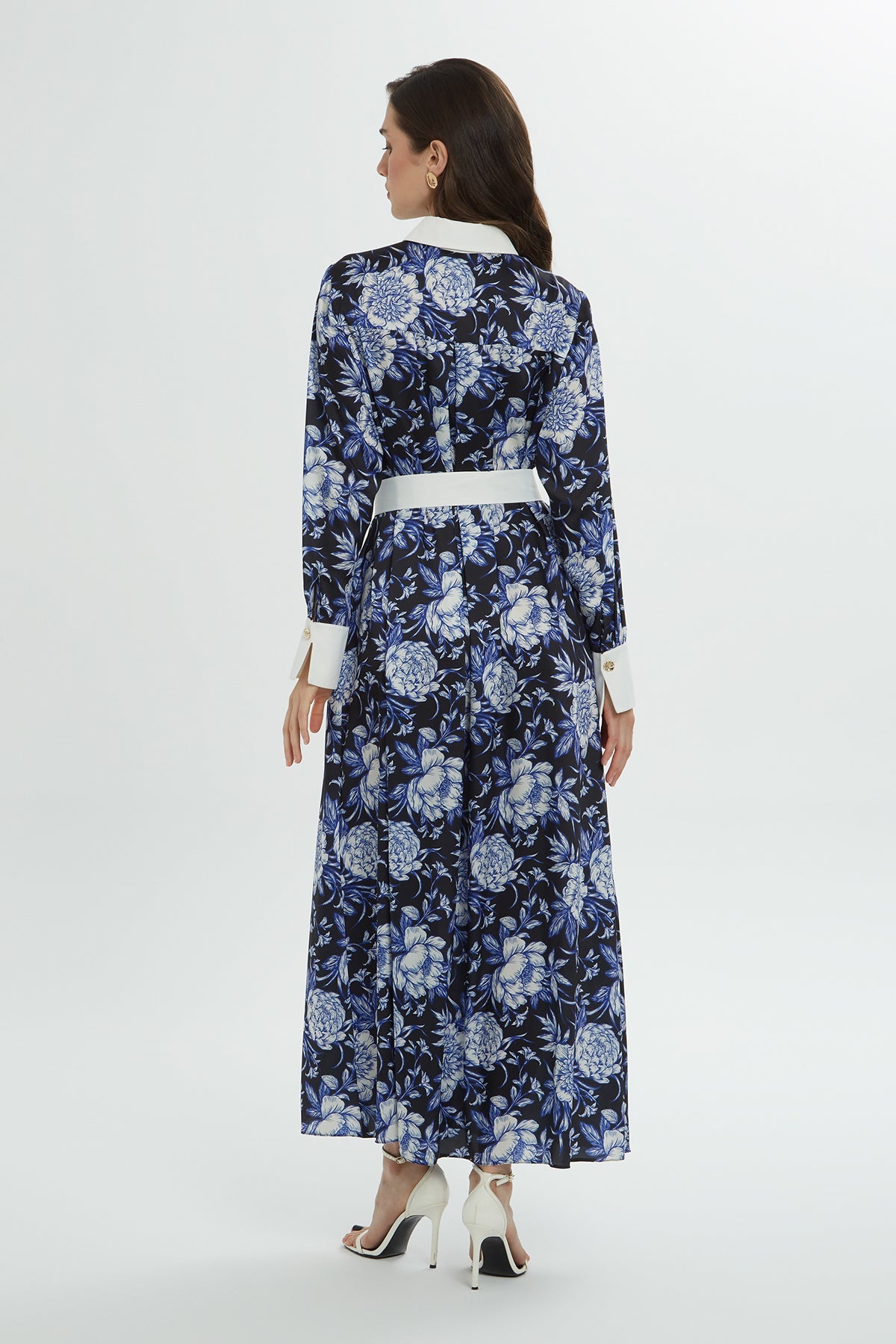 Printed Midi Dress with Shirt Collar