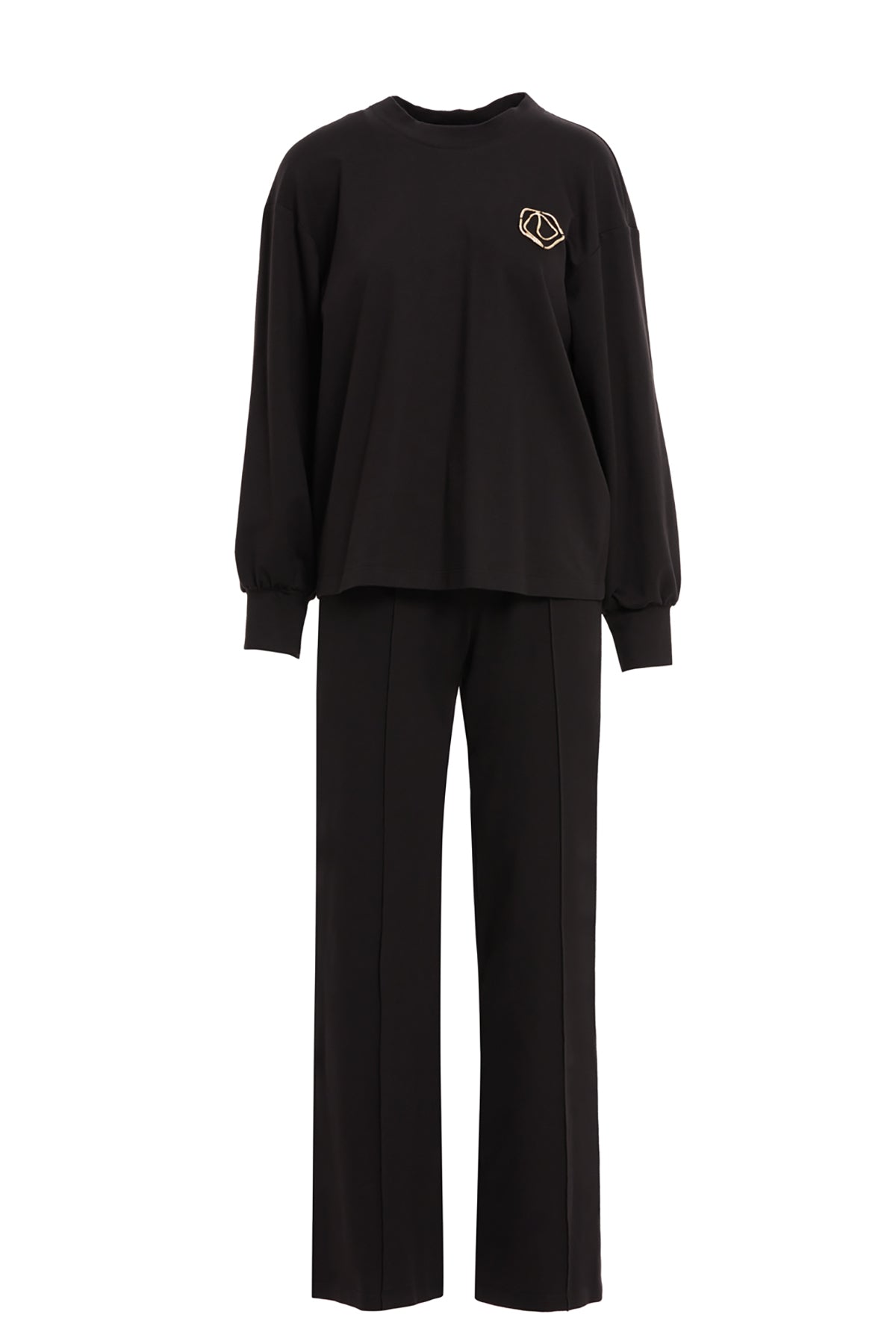 Black Floral Brooch Detail Tracksuit