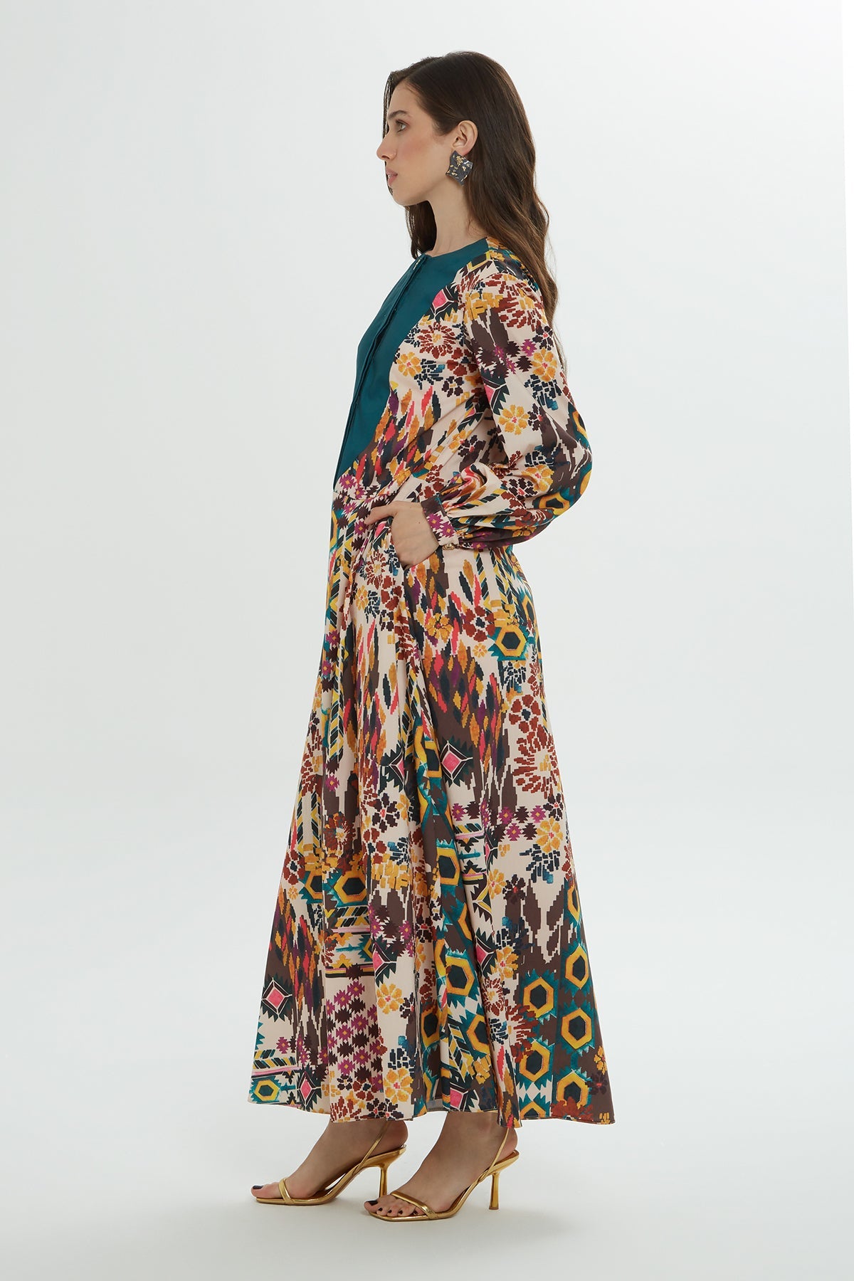 Printed Maxi Dress with Belt Detail