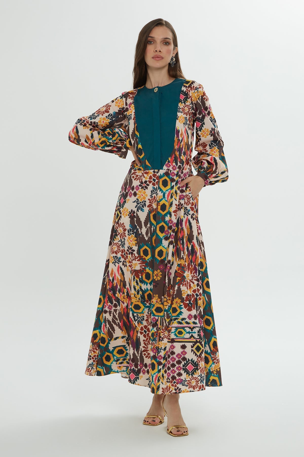 Printed Maxi Dress with Belt Detail