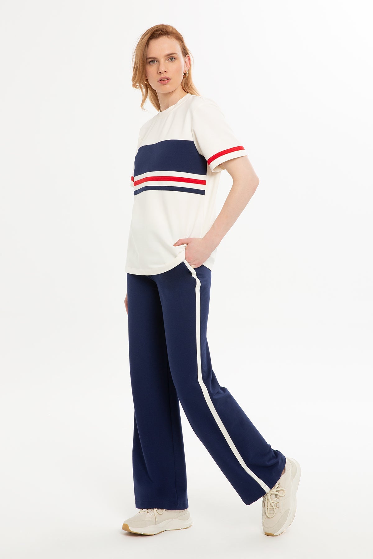 Ecru Stripe-Detail Tracksuit