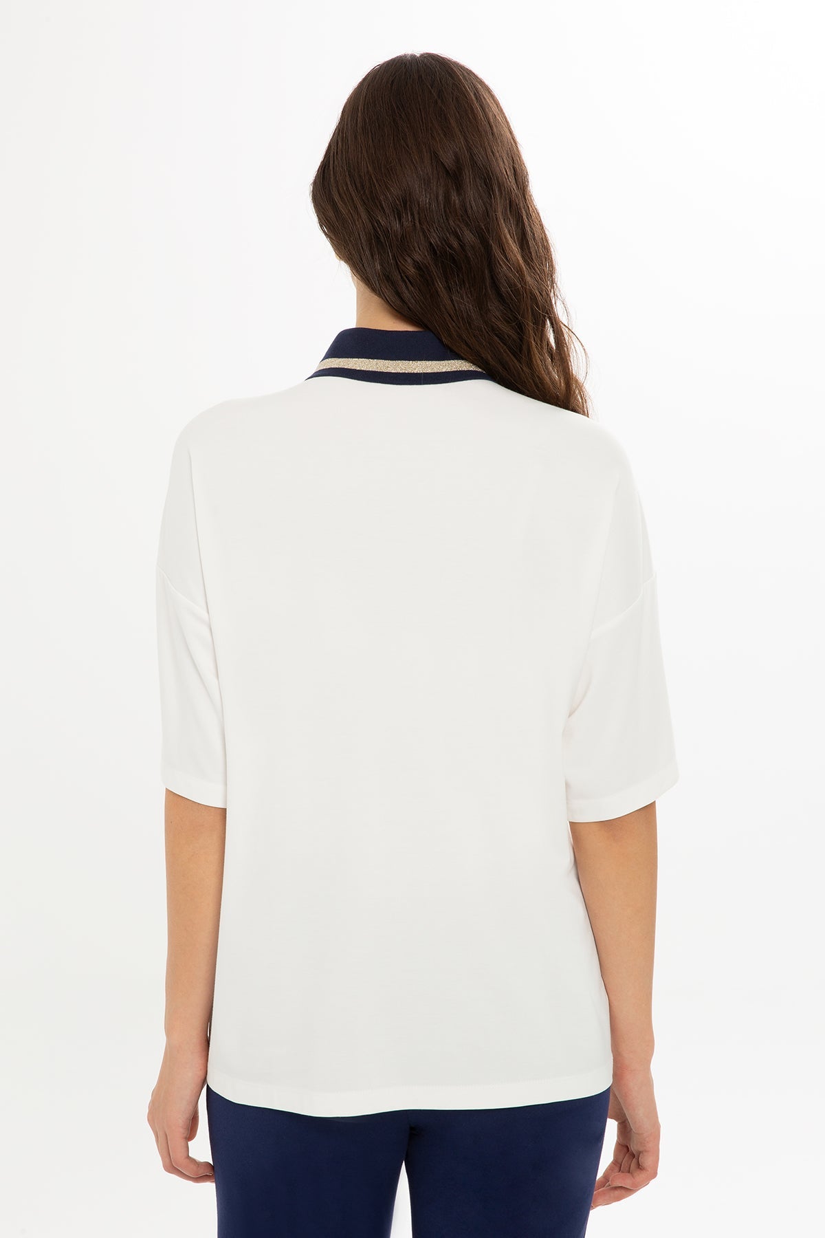 Ecru Knitted-Collar T-Shirt