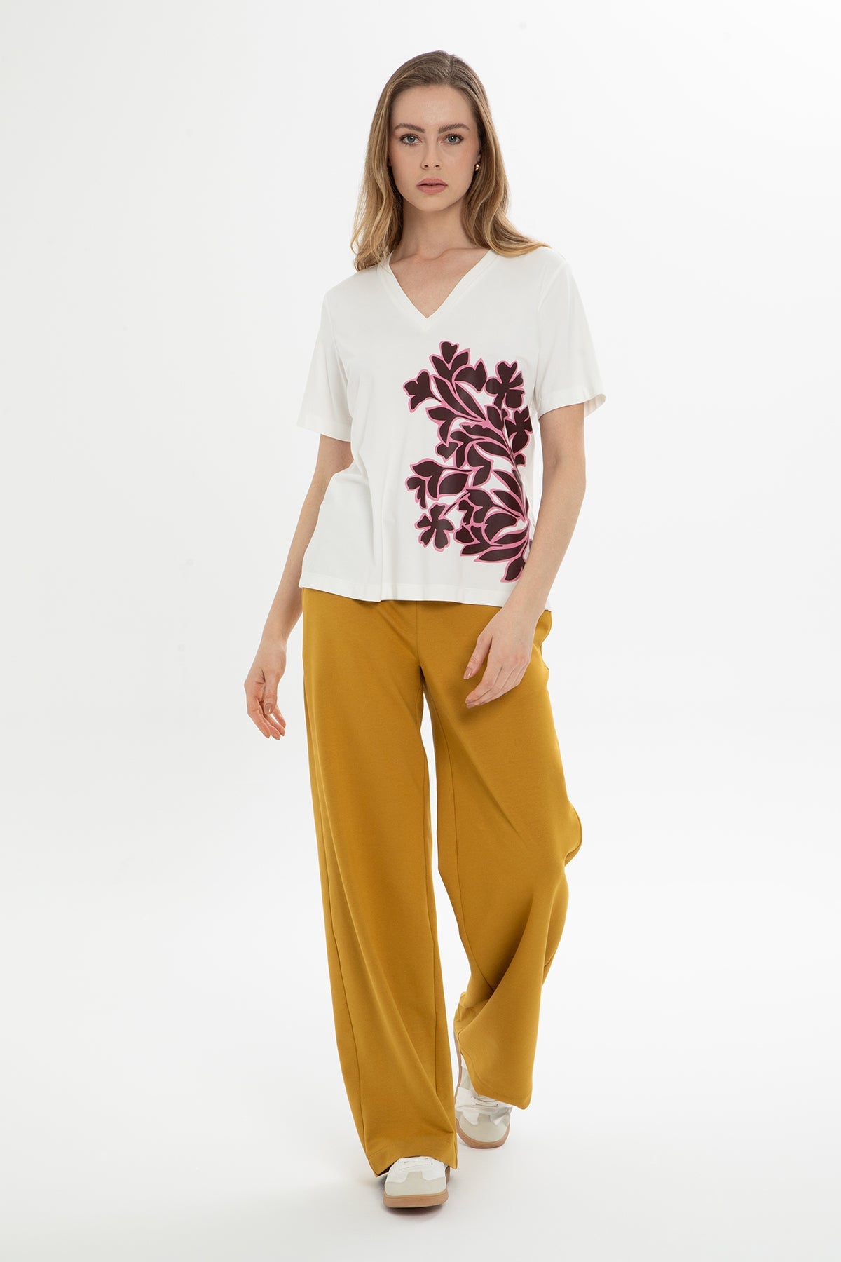 Ecru Floral-Print T-Shirt