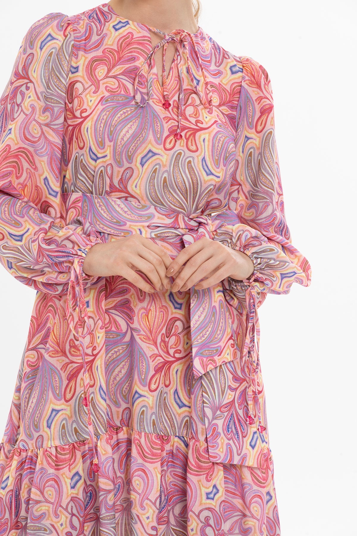 Long Sleeved Patterned  Long Dress