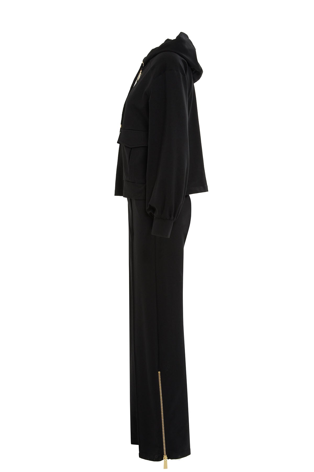 Black Hooded Cargo-Pocket Tracksuit