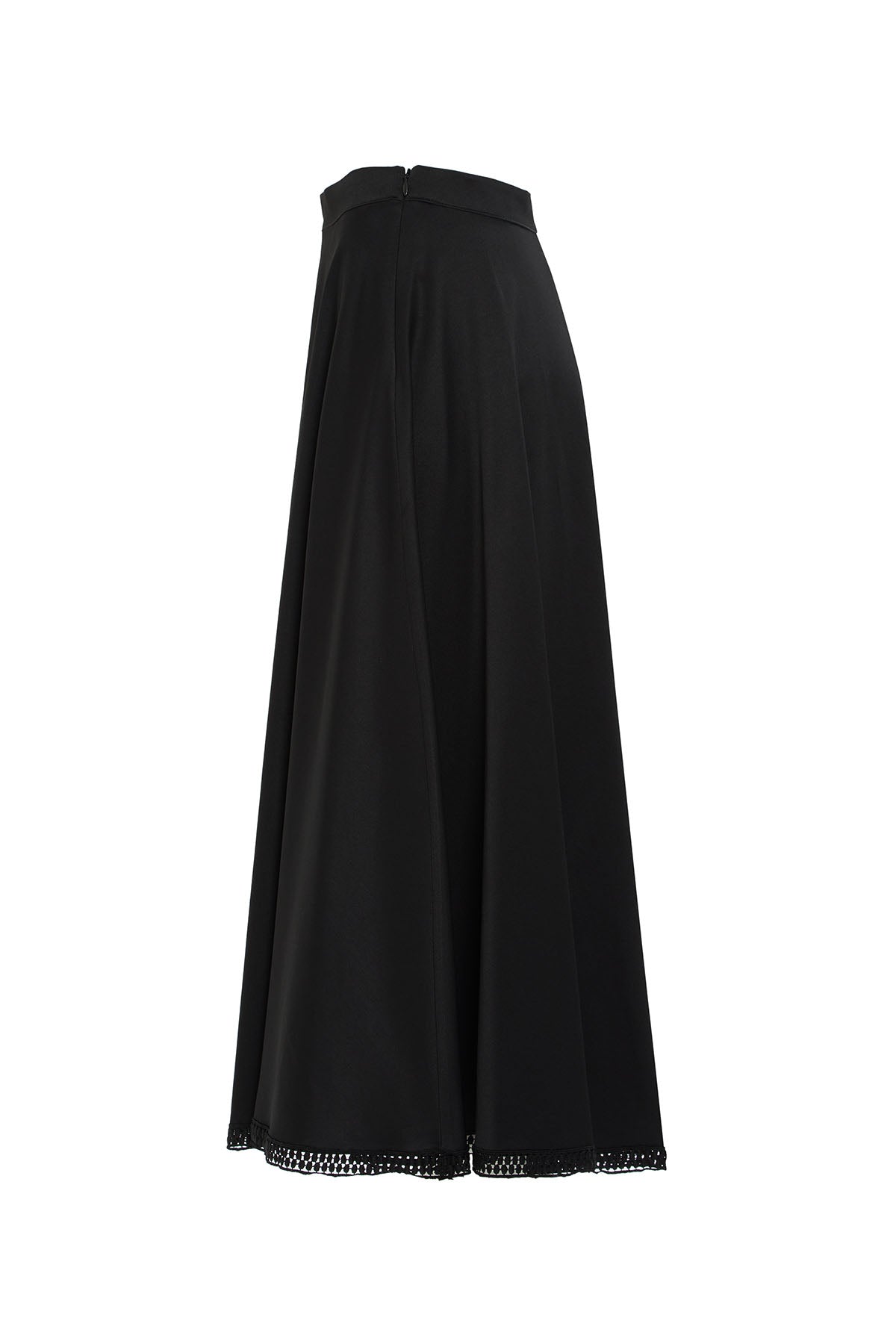 Black Lace-Hem Midi Skirt
