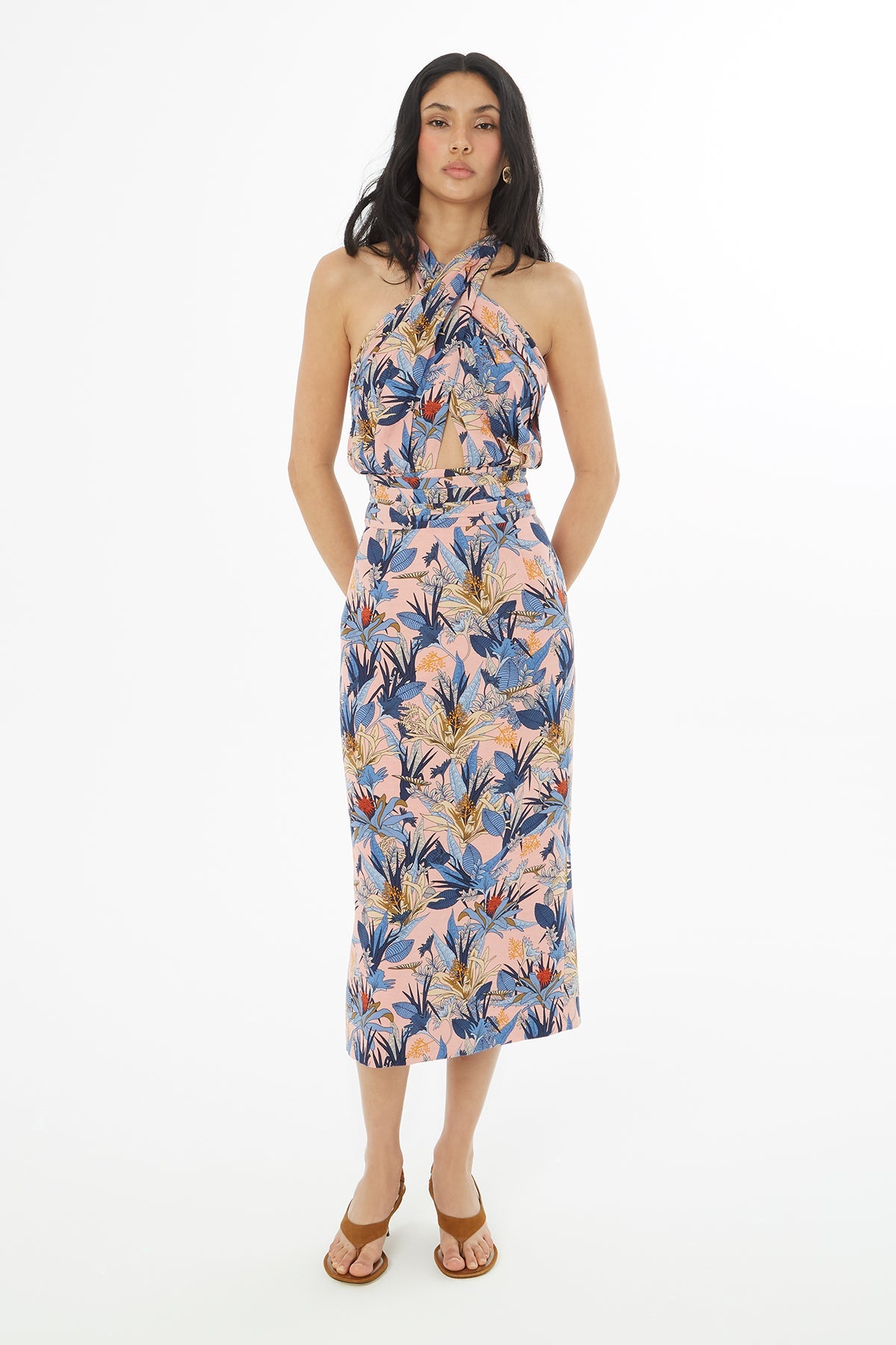 Printed Backless Midi Dress