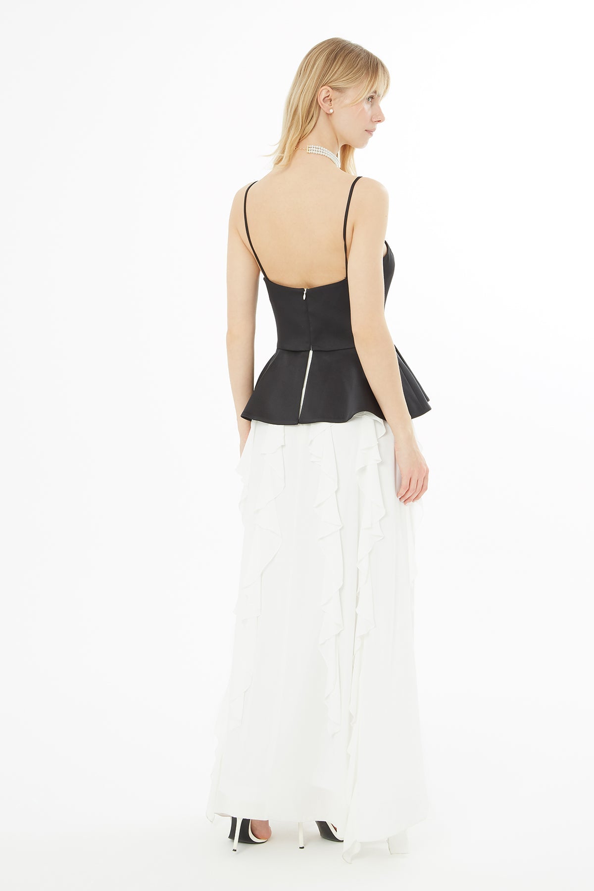 Black Asymmetrical Cut Strappy Long Dress