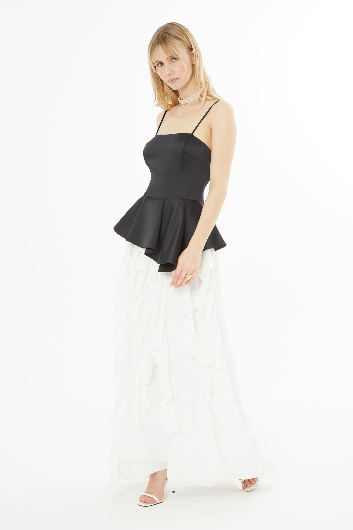 Black Asymmetrical Cut Strappy Long Dress