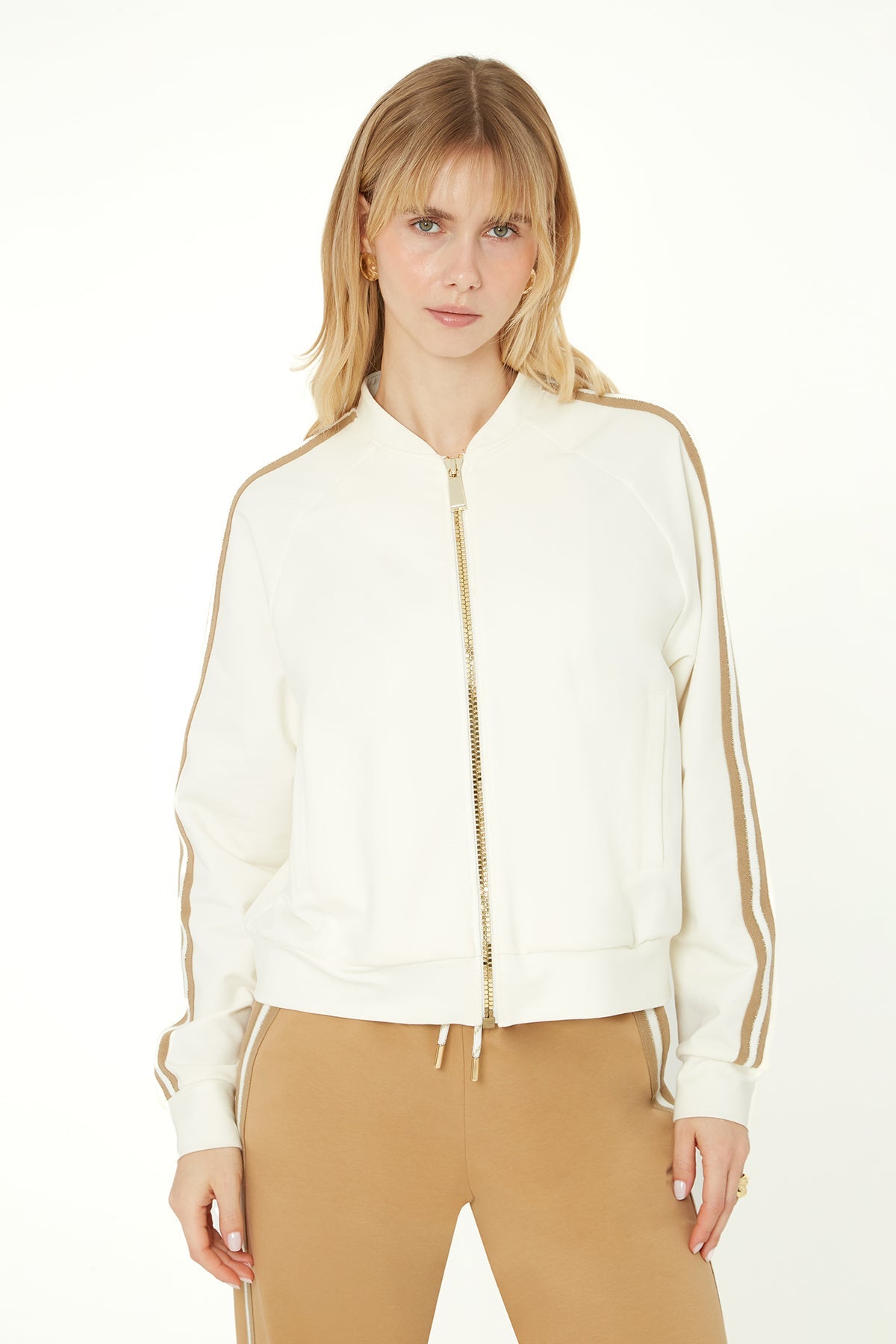 Brown Stripe-Detail Sweatpants