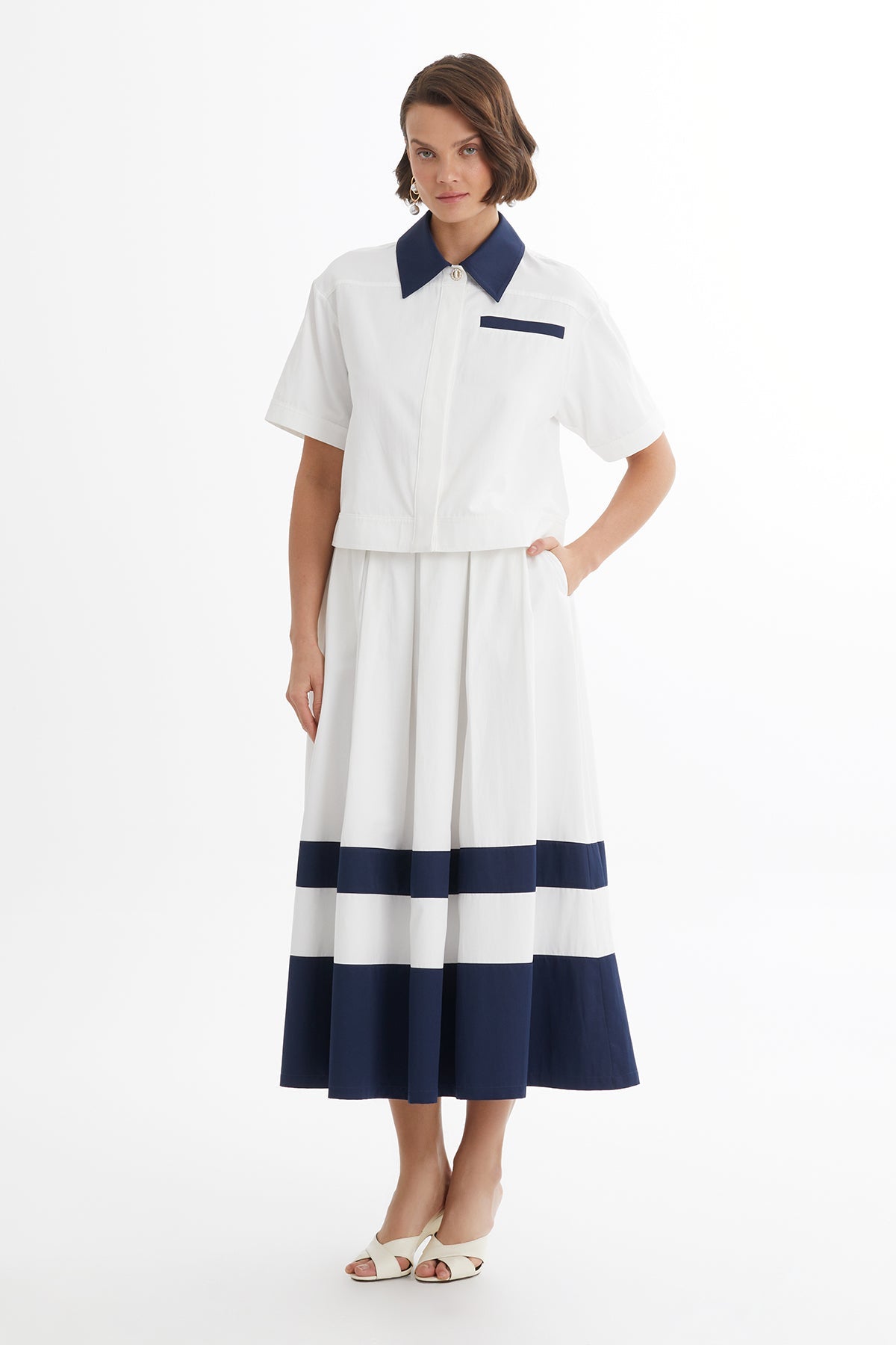 Ecru Contrast Stripe Midi Set